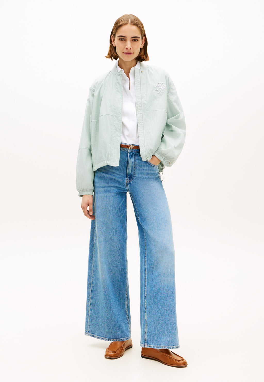 LOGO EMBROIDERY BALLOON SLEEVE BOMBER JACKET - Bomber Jacket - light blue