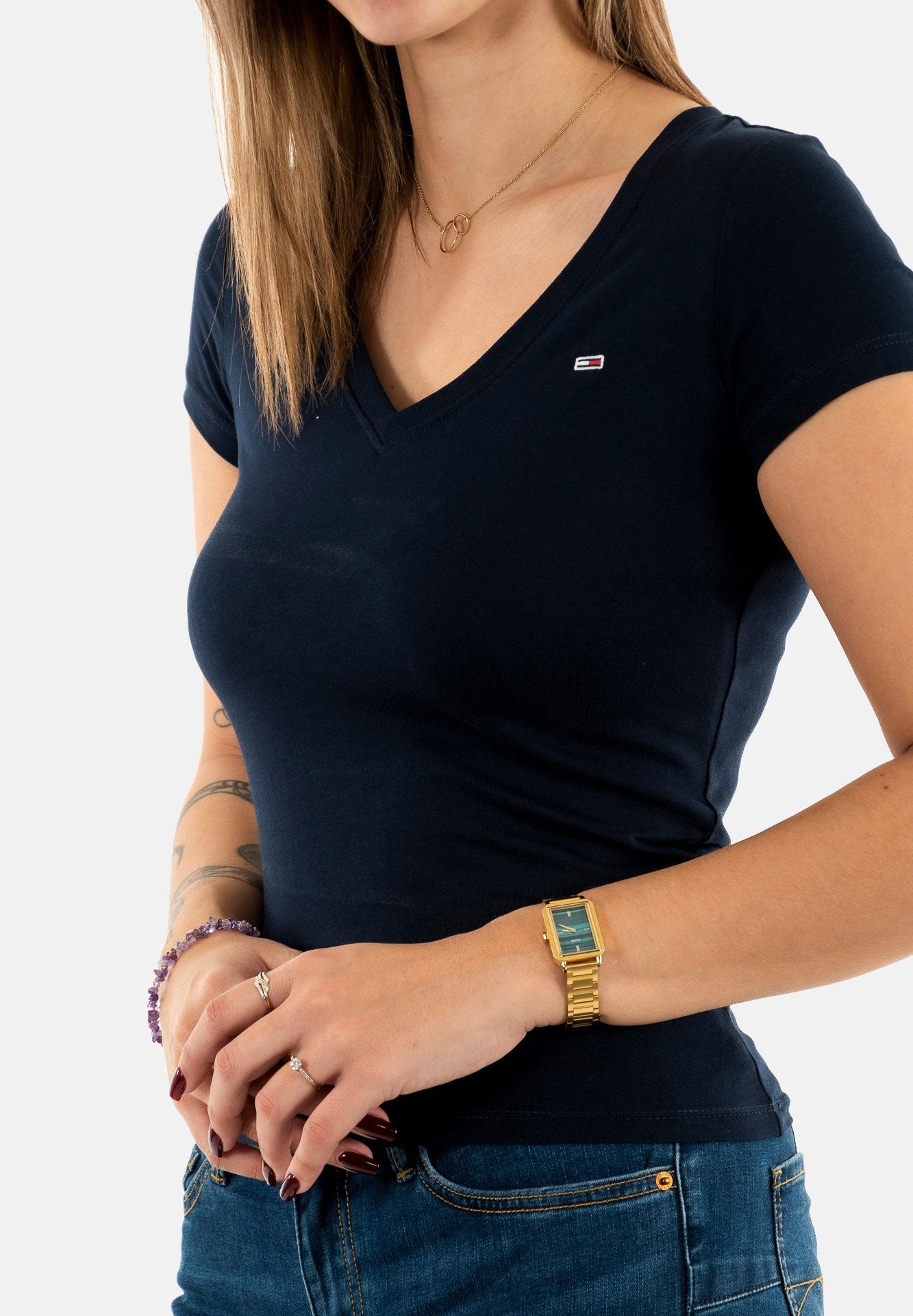 TEE COL V AJUSTÉ - T-shirt basique - bleu marine nuit
