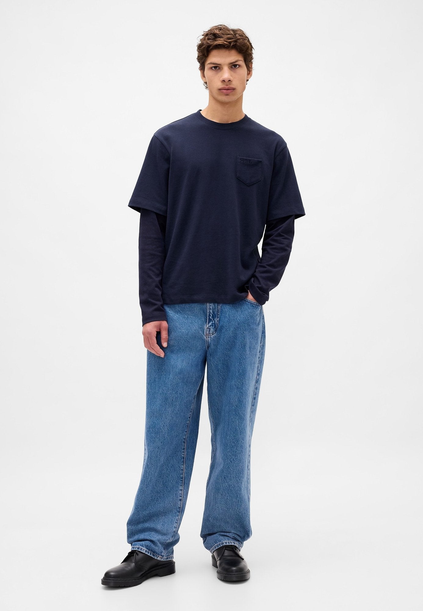 GAP SANDY LIANG ADULT HEAVYWEIGHT ORGANIC COTTON LAYERED T-SHIRT - Long sleeved top - navy uniform