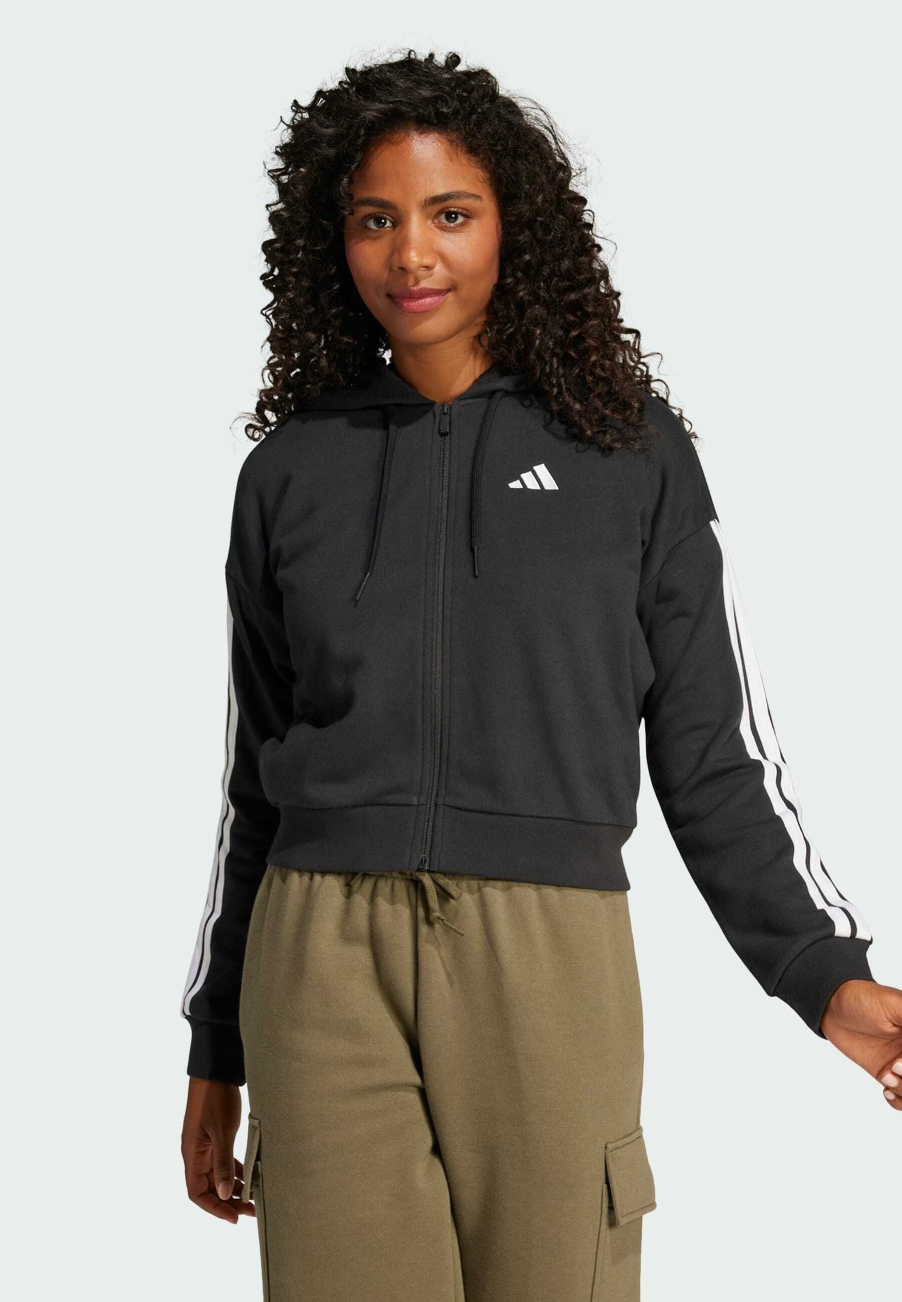 ESSENTIALS 3 STRIPES FRENCH TERRY FULL ZIP - Zip-up sweatshirt - black   white