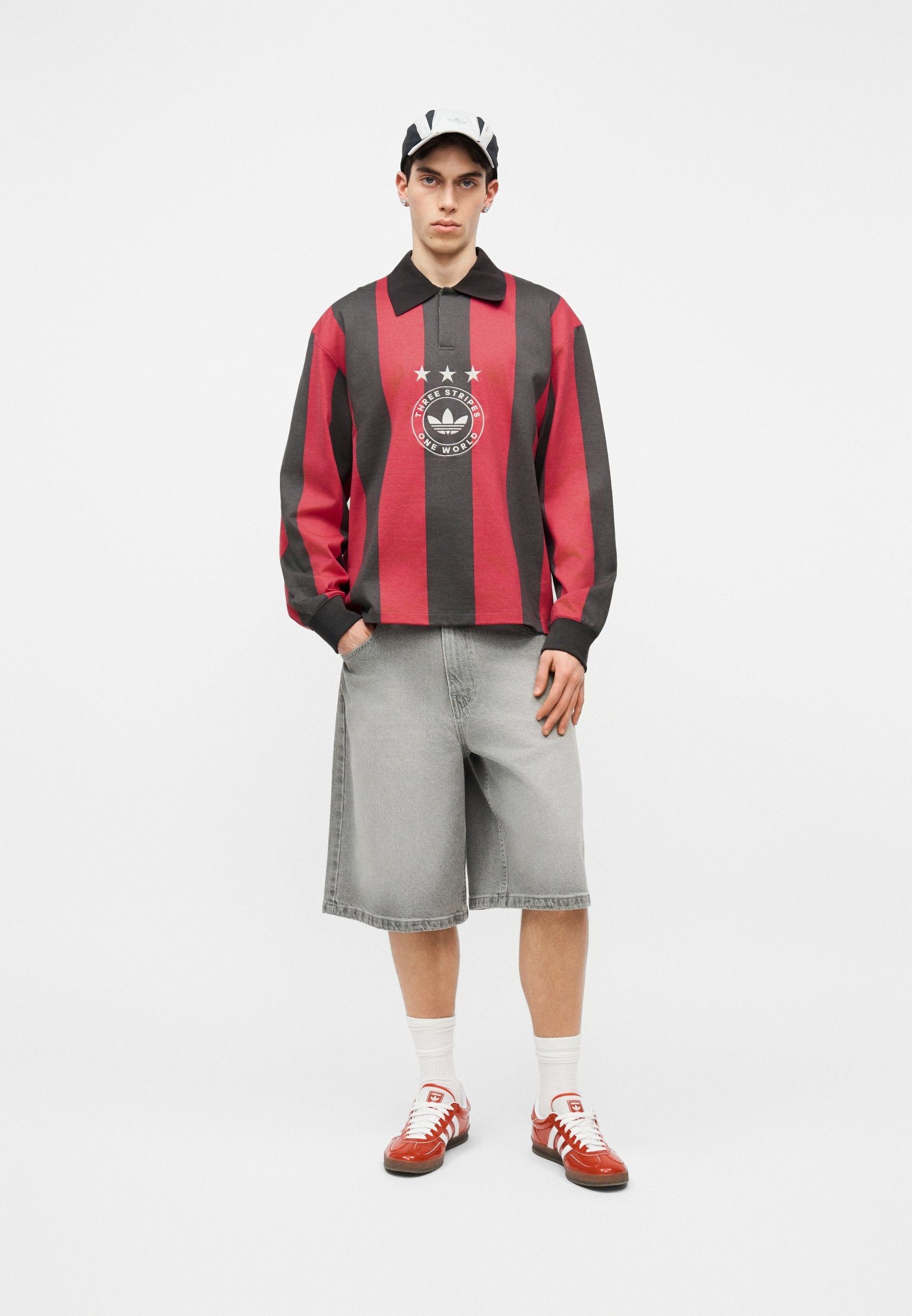 STRIPED - Long sleeved top - utility black/pure ruby