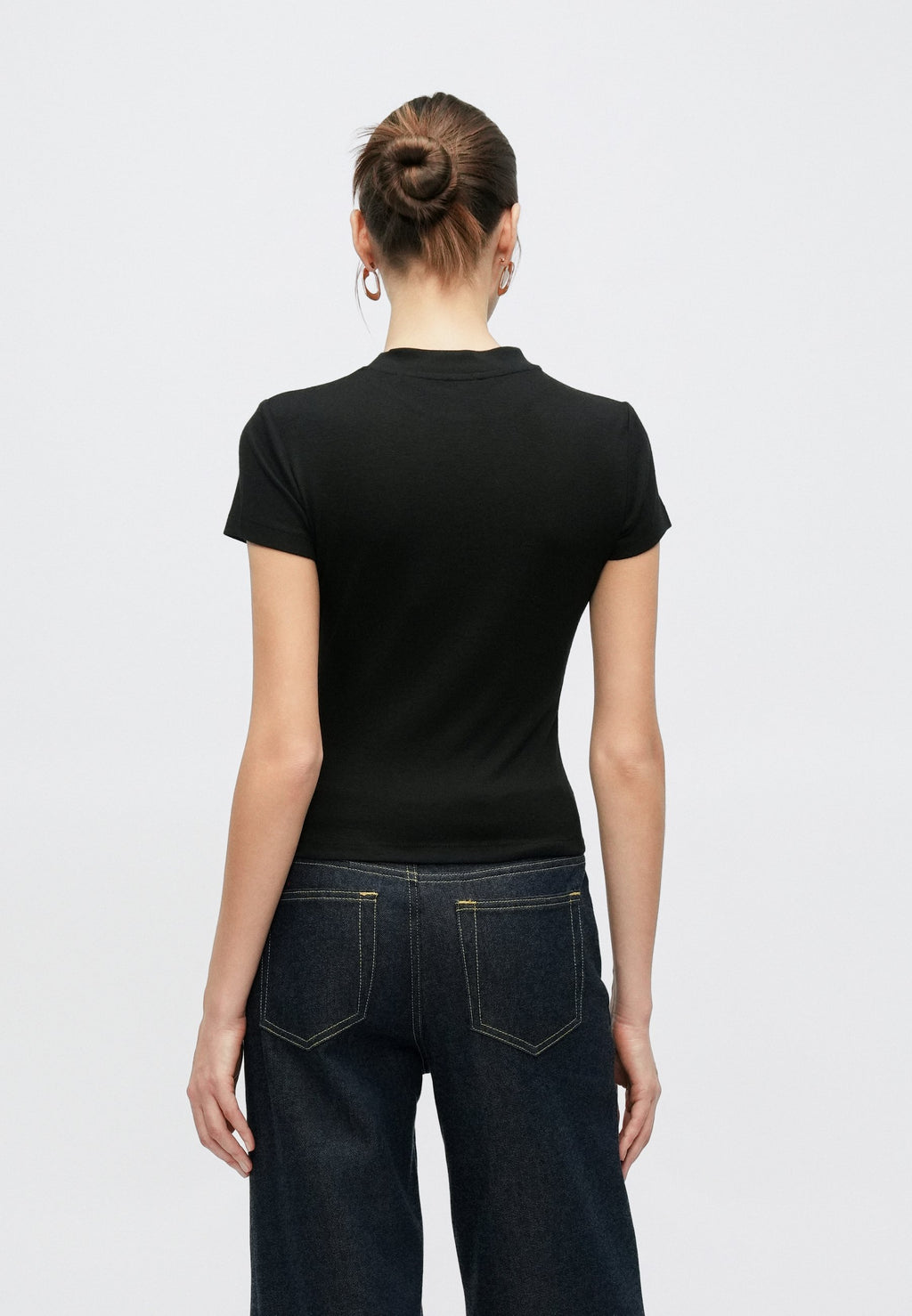 TINA MOCK NECK TOP - Basic T-shirt - jet black