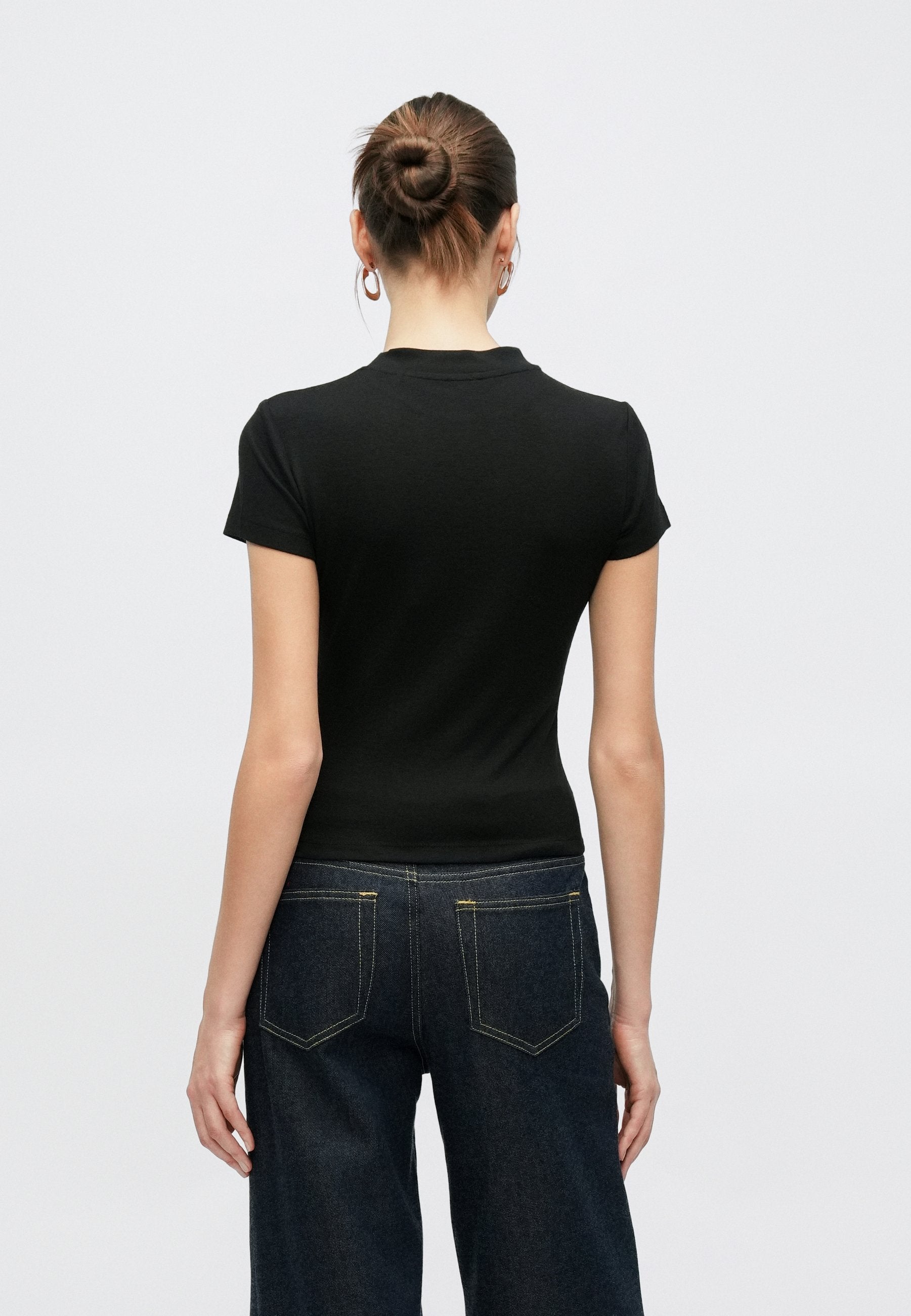 TINA MOCK NECK TOP - Basic T-shirt - jet black