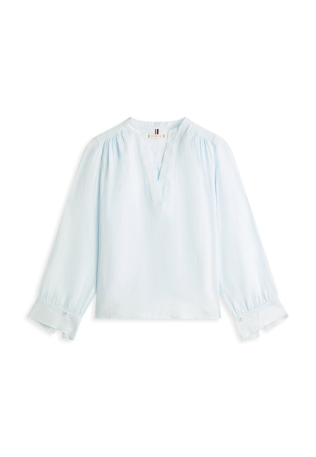 BLOUSE COL EN V EN PUR LIN COUPE AMPLE - Blouse - bleu souvenir