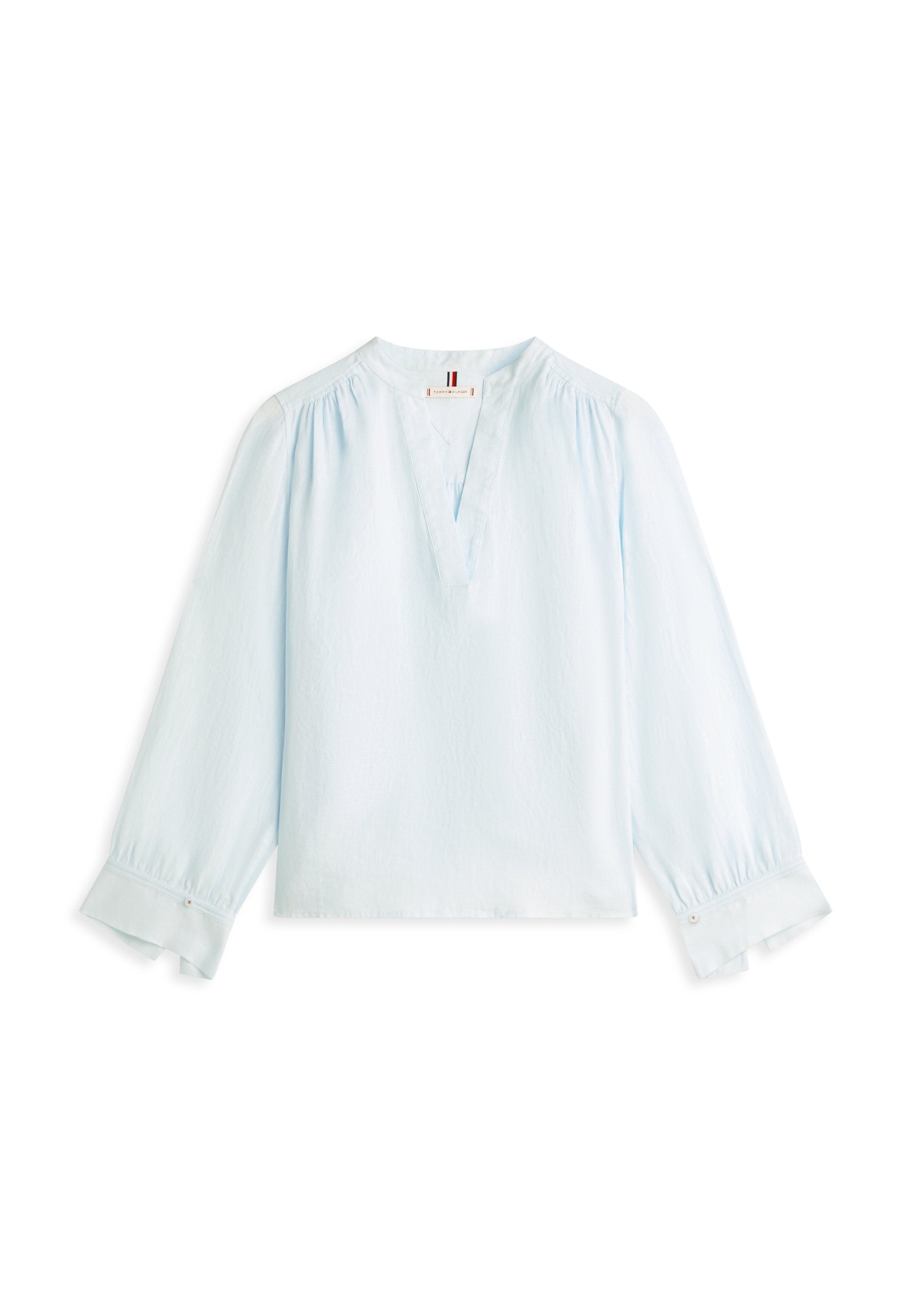 BLOUSE COL EN V EN PUR LIN COUPE AMPLE - Blouse - bleu souvenir