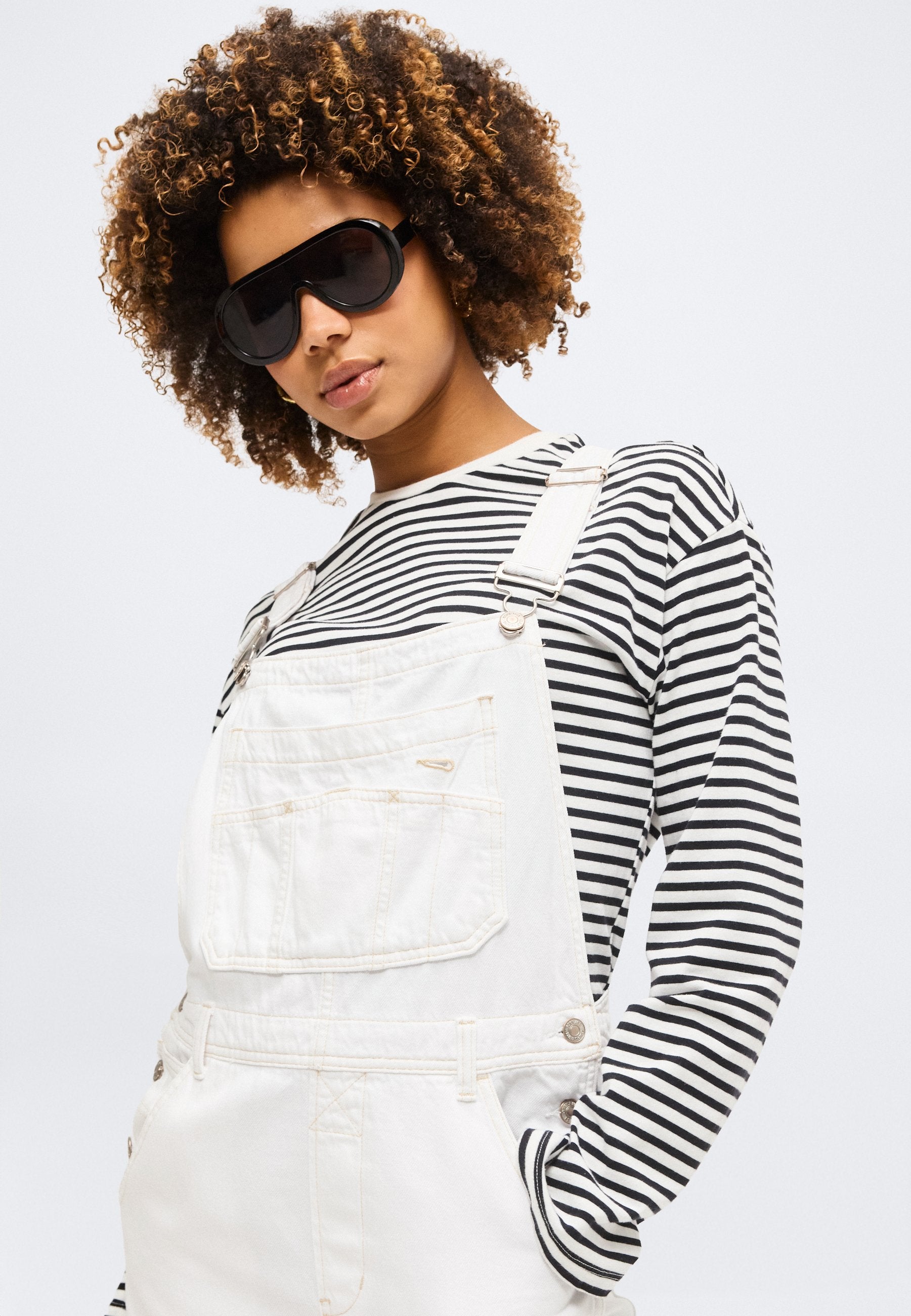 LOOSE OVERALL - Denim Dungarees - fresh white