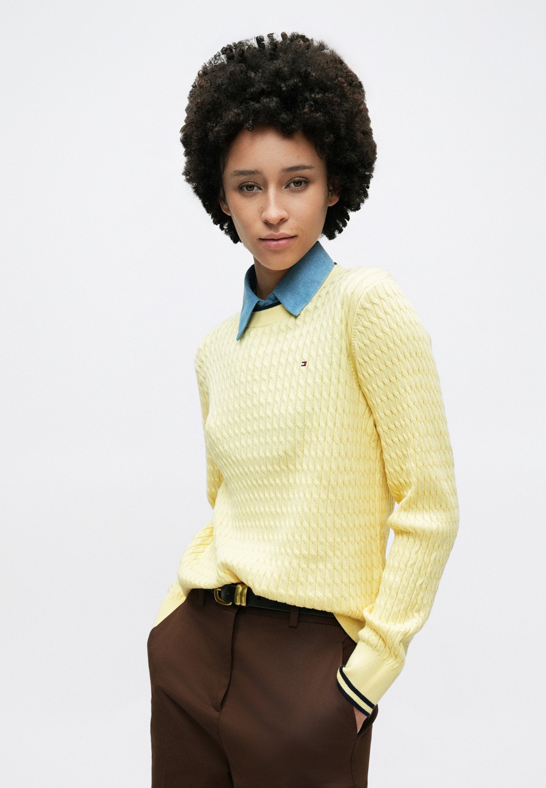 PULL FIN CÔTELÉ - Pull - jaune acidulé/bleu marine