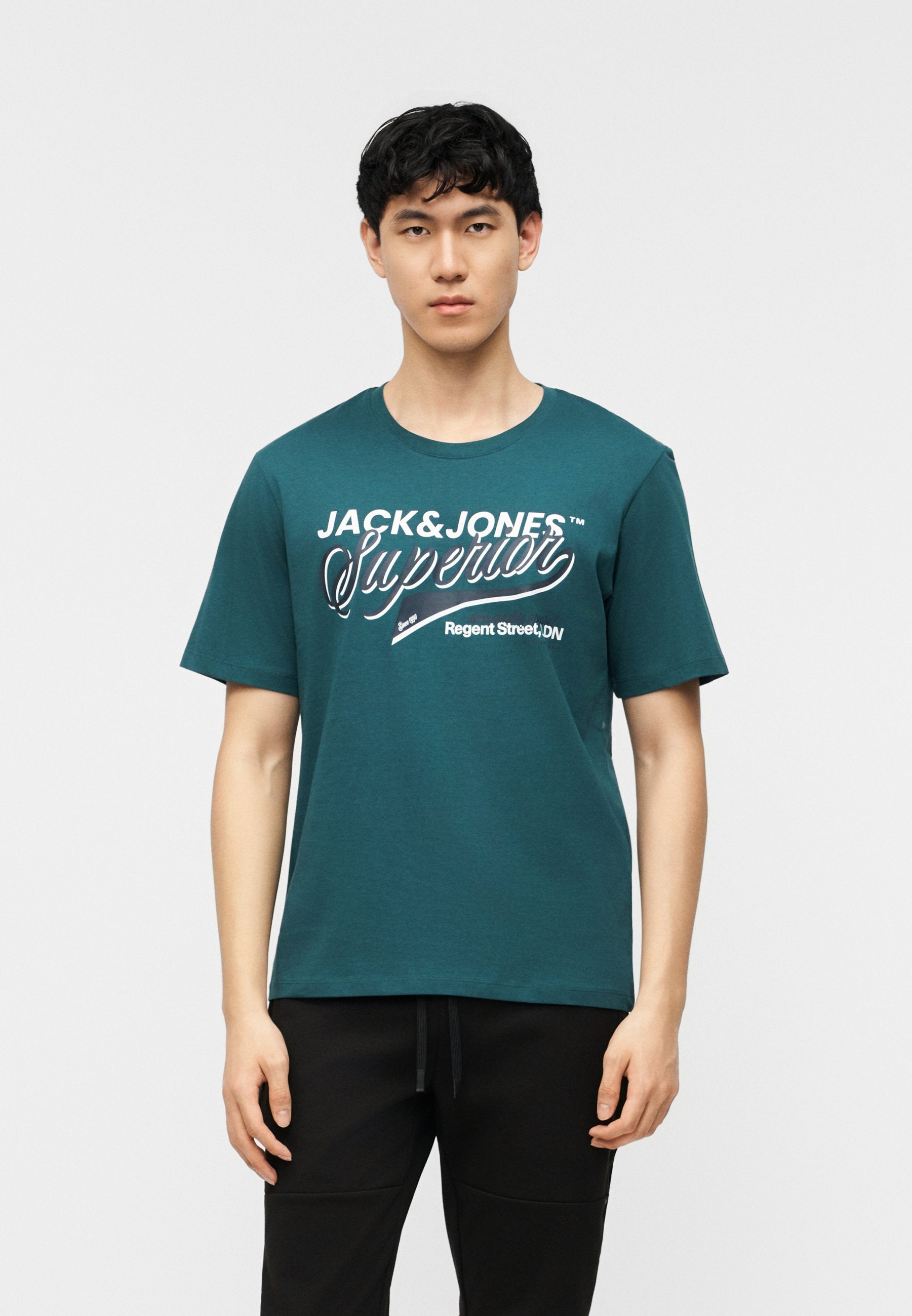 JJELOGO TEE O NECK 5 PACK - Print T-shirt - vetiver/blue mirage/mineral blue/atlantic deep/navy blazer