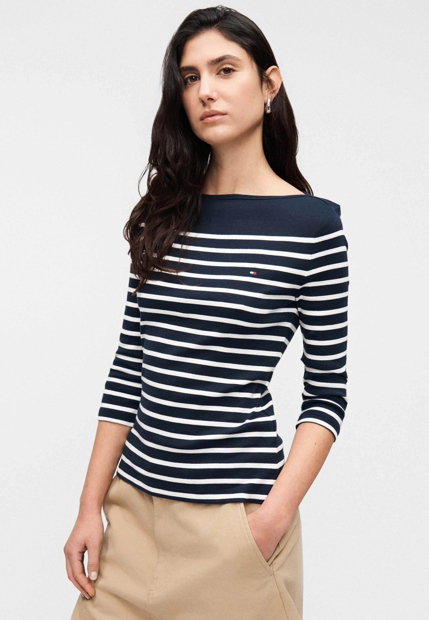 TEE-SHIRT COL BATEAU MANCHES TROIS QUARTS - Top à manches longues - dark night navy/écru