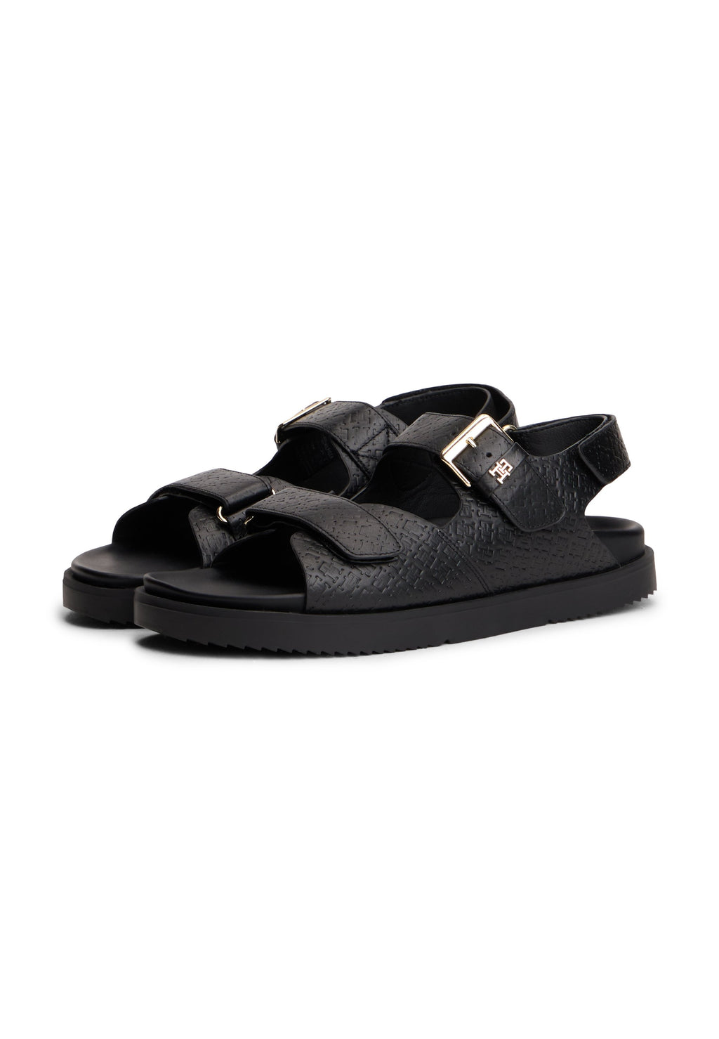 LEATHER DOUBLE STRAP BUCKLE SANDALS - Sandals - black