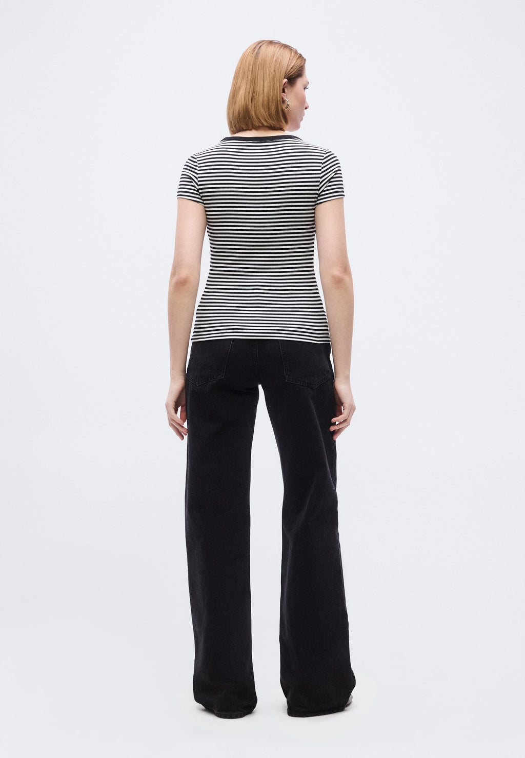 TEE-SHIRT CÔTELÉ COL V SLIM - T-shirt imprimé - black/écru