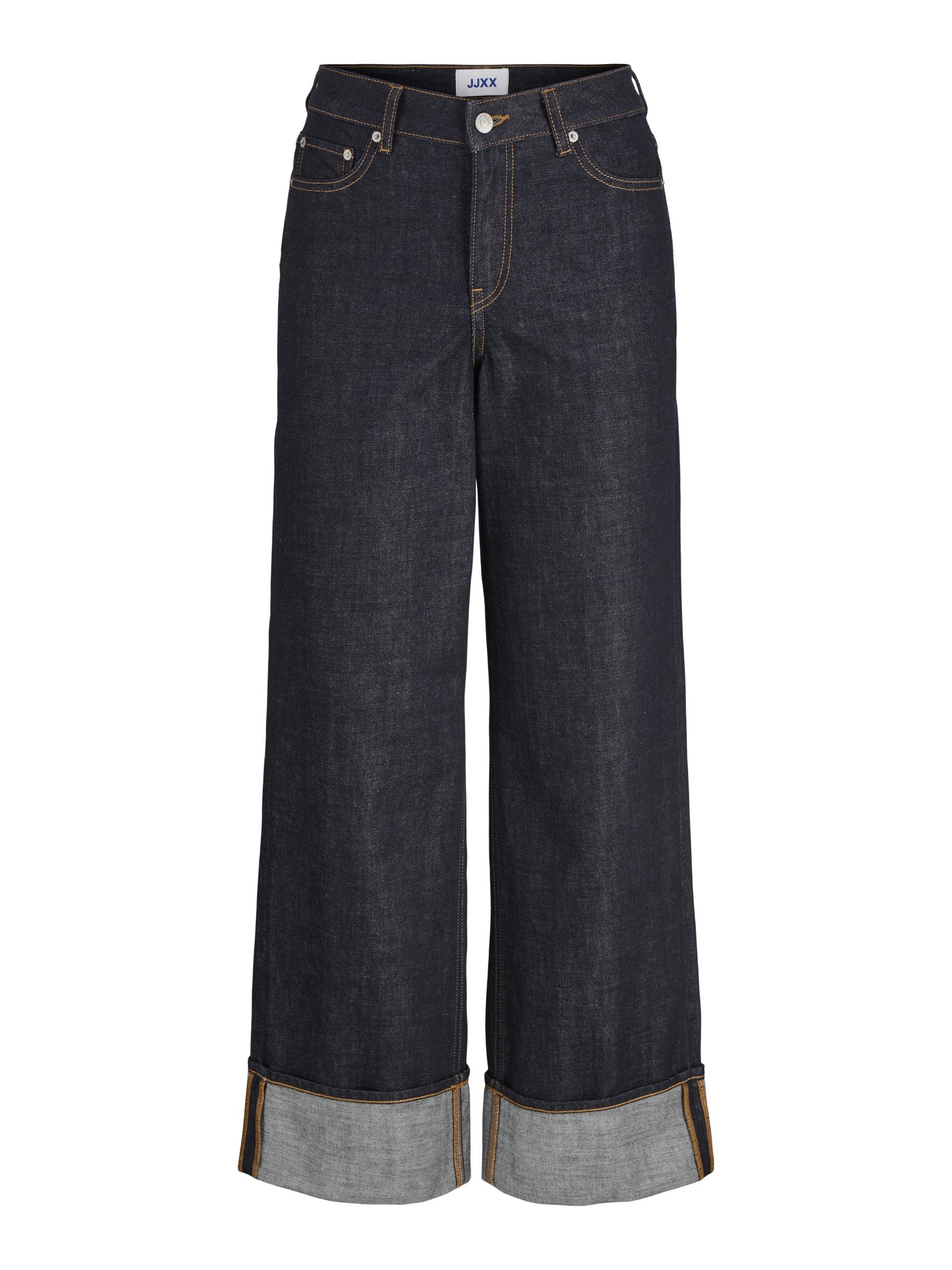 Wide-fit JXTOKYO VEGA WIDE HW FOLD UP R269 DNM - Wide Leg - dark blue denim