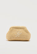 POCHETTE LOGO TEXTURÉE RAFFIA - Pochette - beige
