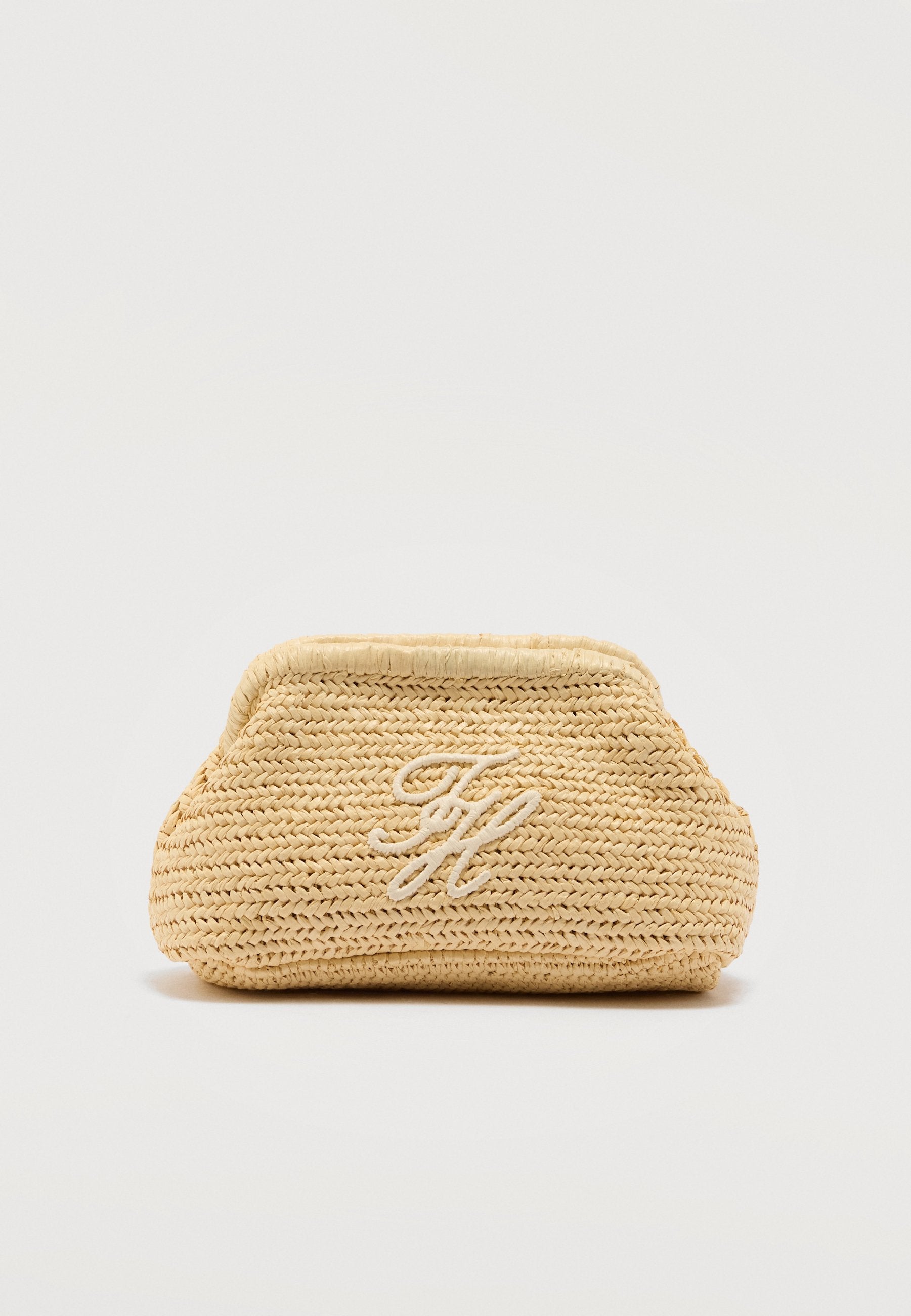 POCHETTE LOGO TEXTURÉE RAFFIA - Pochette - beige