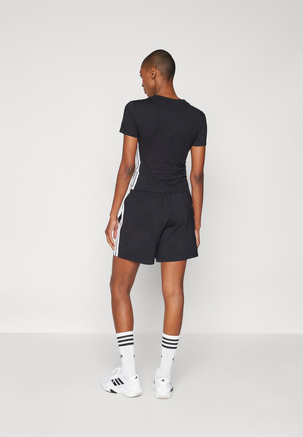 ESSENTIALS 3 STRIPES COTTON - Sports shorts - black/white