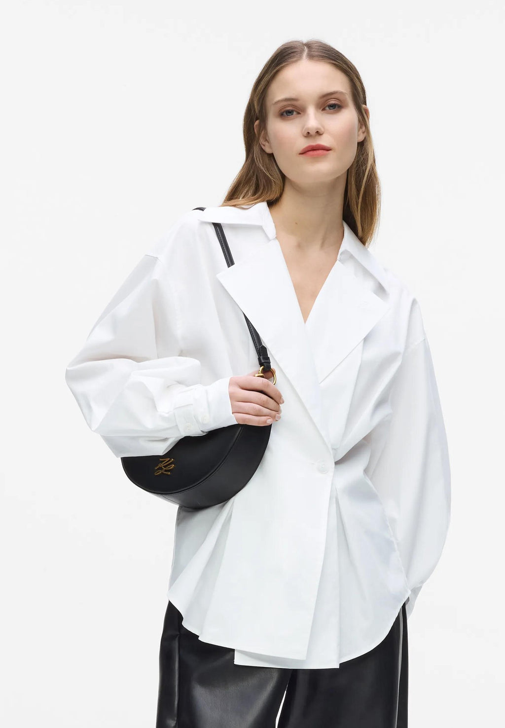 DOUBLE BREASTED POPLIN - Button-down blouse - white