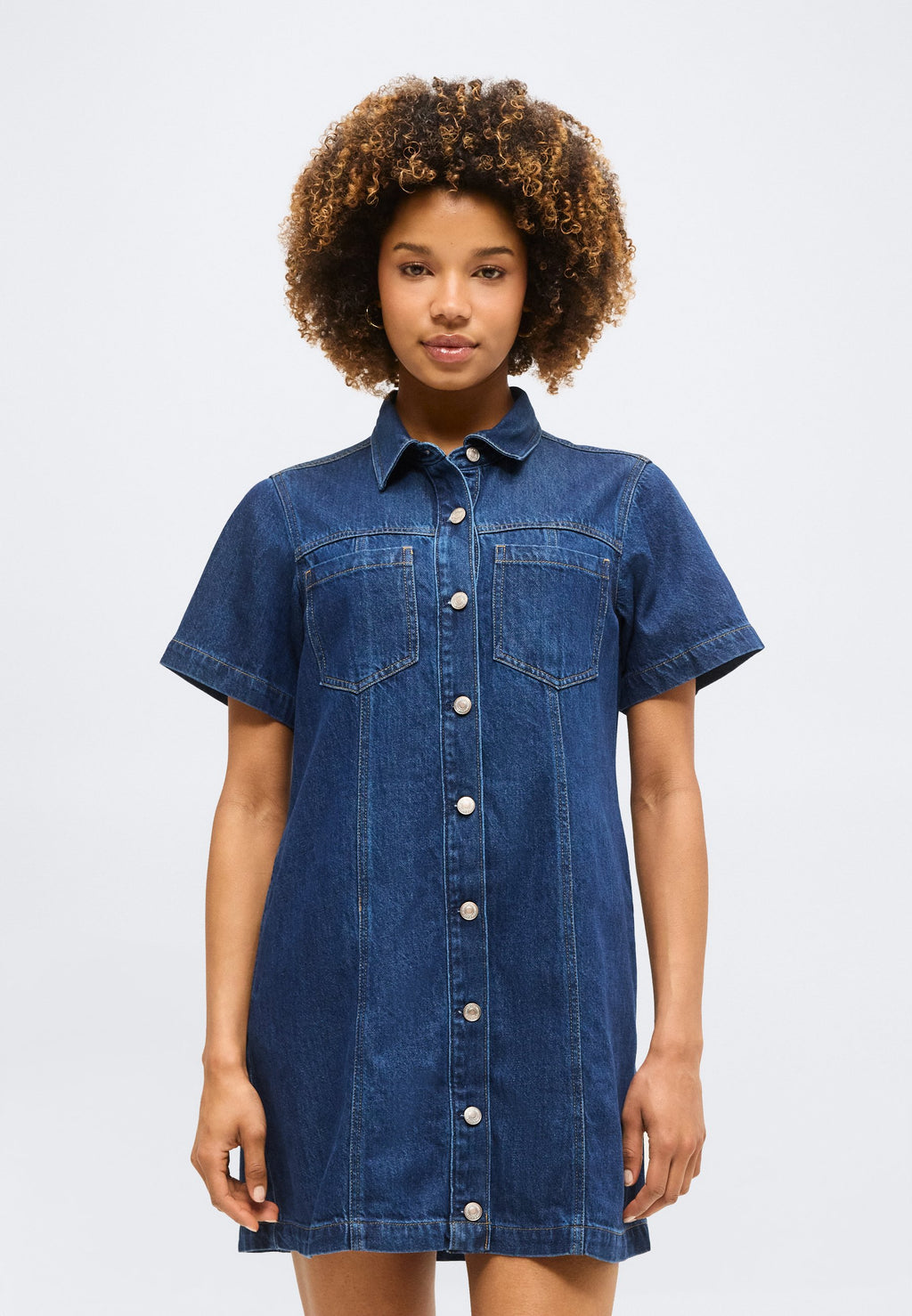 SHANK FRONT SHIRTDRESS - Denim dress - dark wash