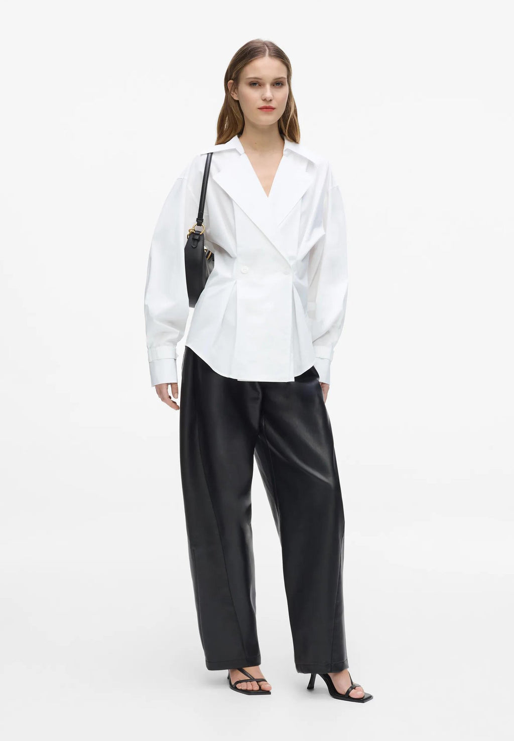 DOUBLE BREASTED POPLIN - Button-down blouse - white