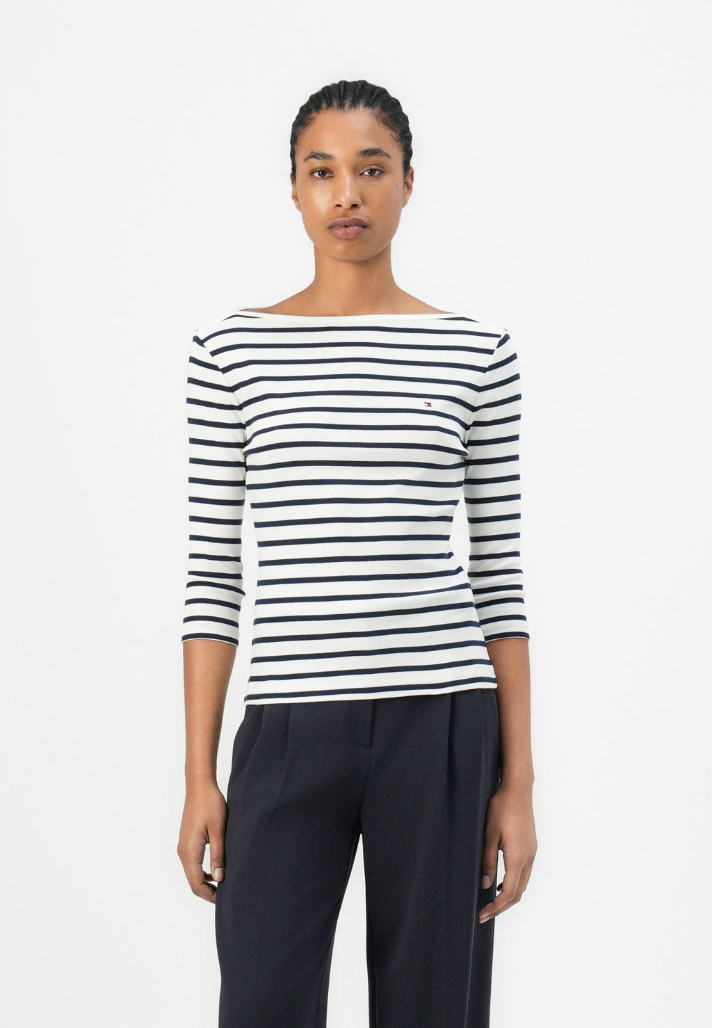 TEE SHIRT ENCOLURE BATEAU MANCHES TROIS-QUARTS - Top à manches longues - écru/bleu nuit