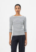 TEE SHIRT ENCOLURE BATEAU MANCHES TROIS-QUARTS - Top à manches longues - écru/bleu nuit
