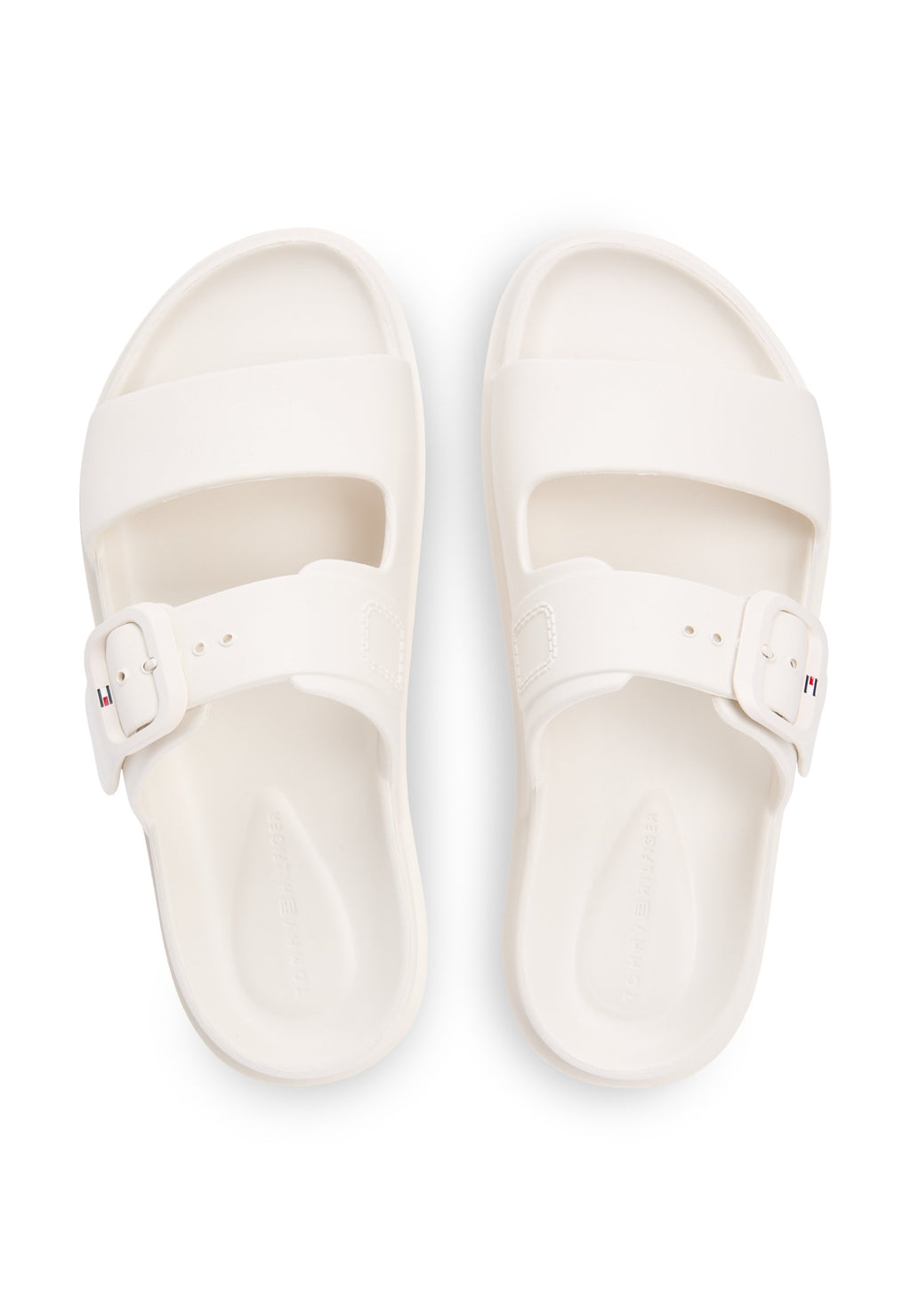 DOUBLE STRAP ENAMEL FLAG LIGHTWEIGHT SANDALS - Sandals - soft cream