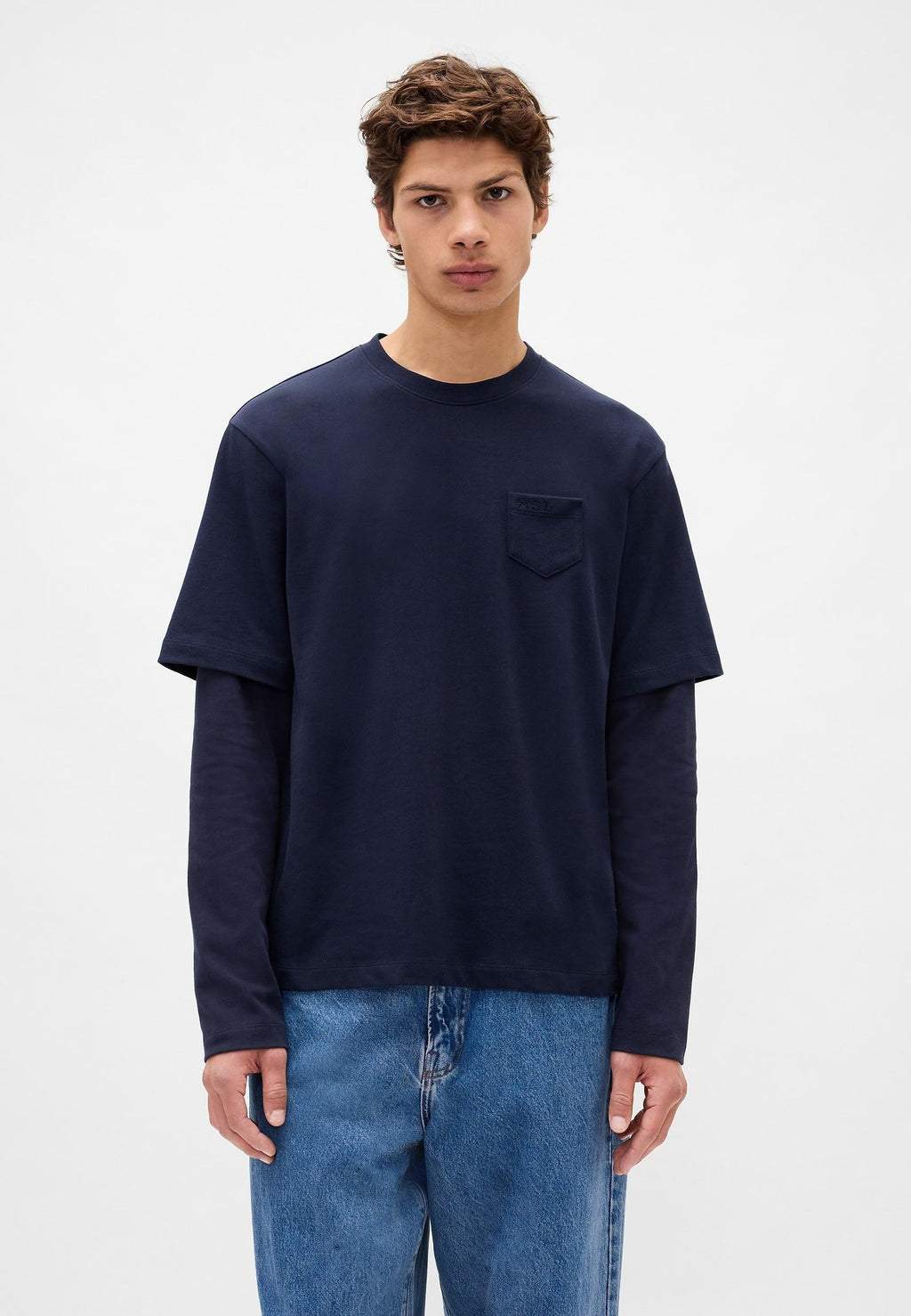GAP SANDY LIANG ADULT HEAVYWEIGHT ORGANIC COTTON LAYERED T-SHIRT - Long sleeved top - navy uniform