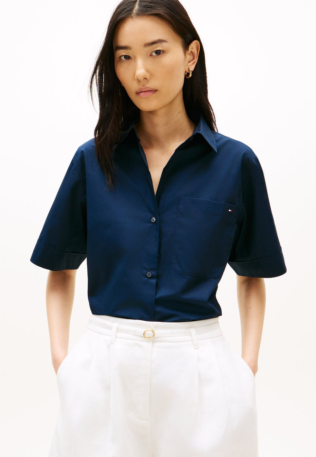 CHEMISE CLASSIQUE EN POPELINE À MANCHES COURTES - Chemisier boutonné - bleu marine nuit