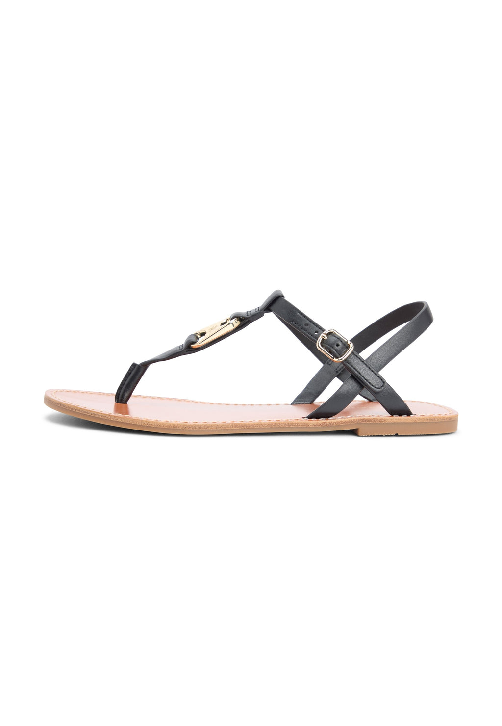 LEATHER TH MONOGRAM STRAP SANDALS - T-bar sandals - black