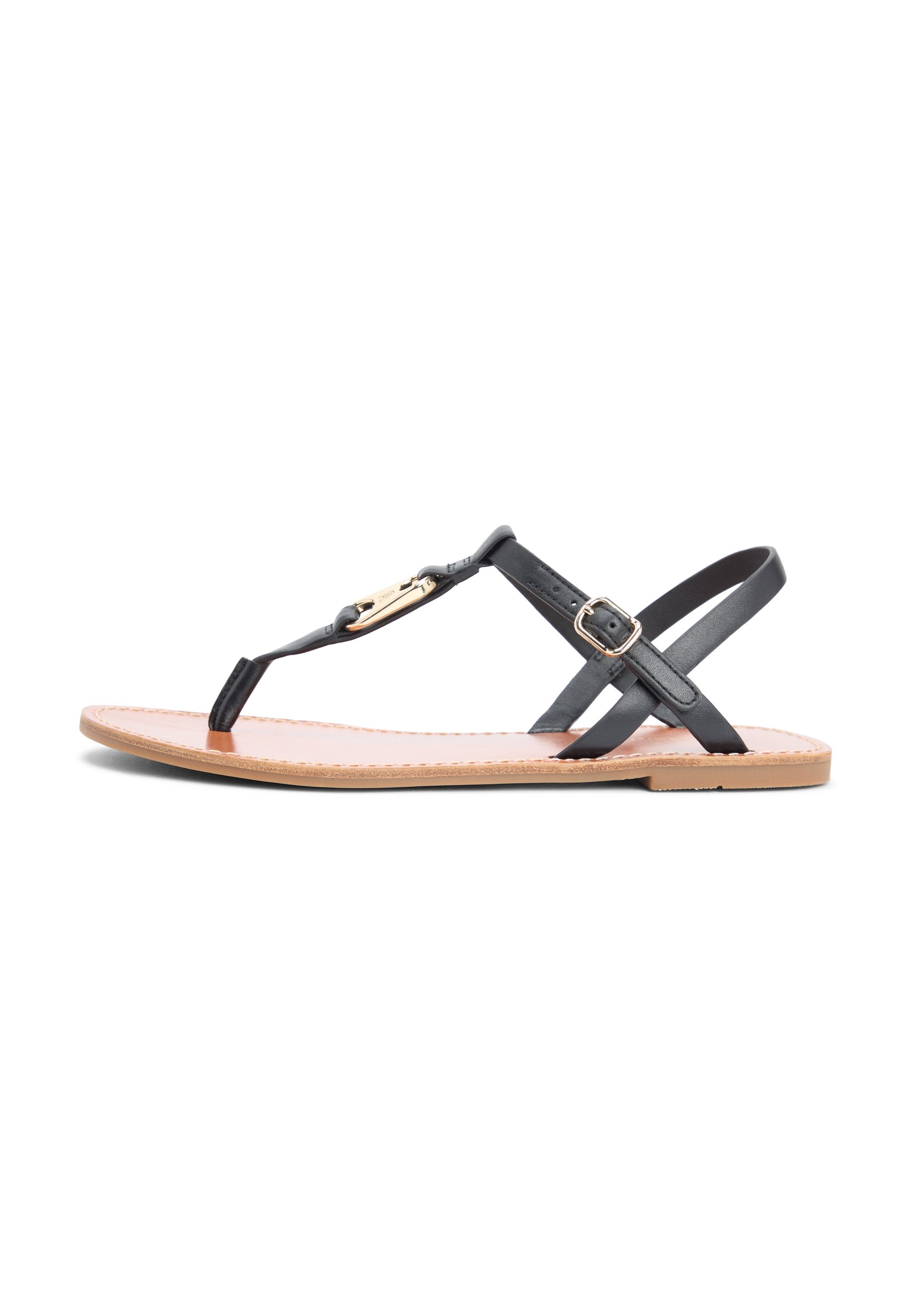 LEATHER TH MONOGRAM STRAP SANDALS - T-bar sandals - black