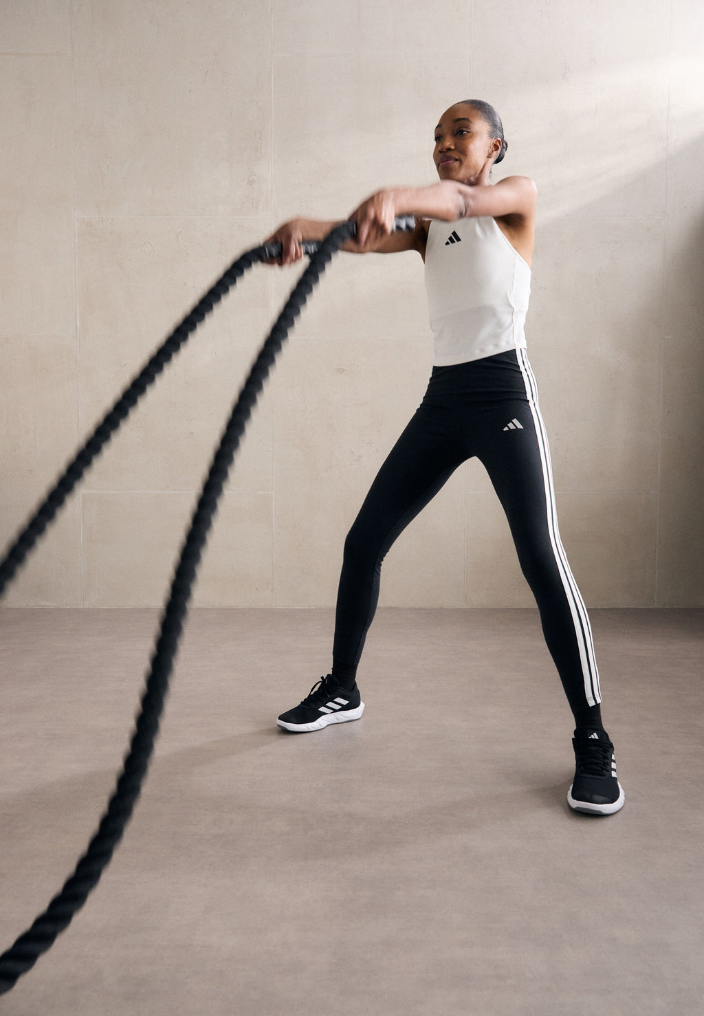 ESSENTIALS 3 STRIPES - Leggings - black/white