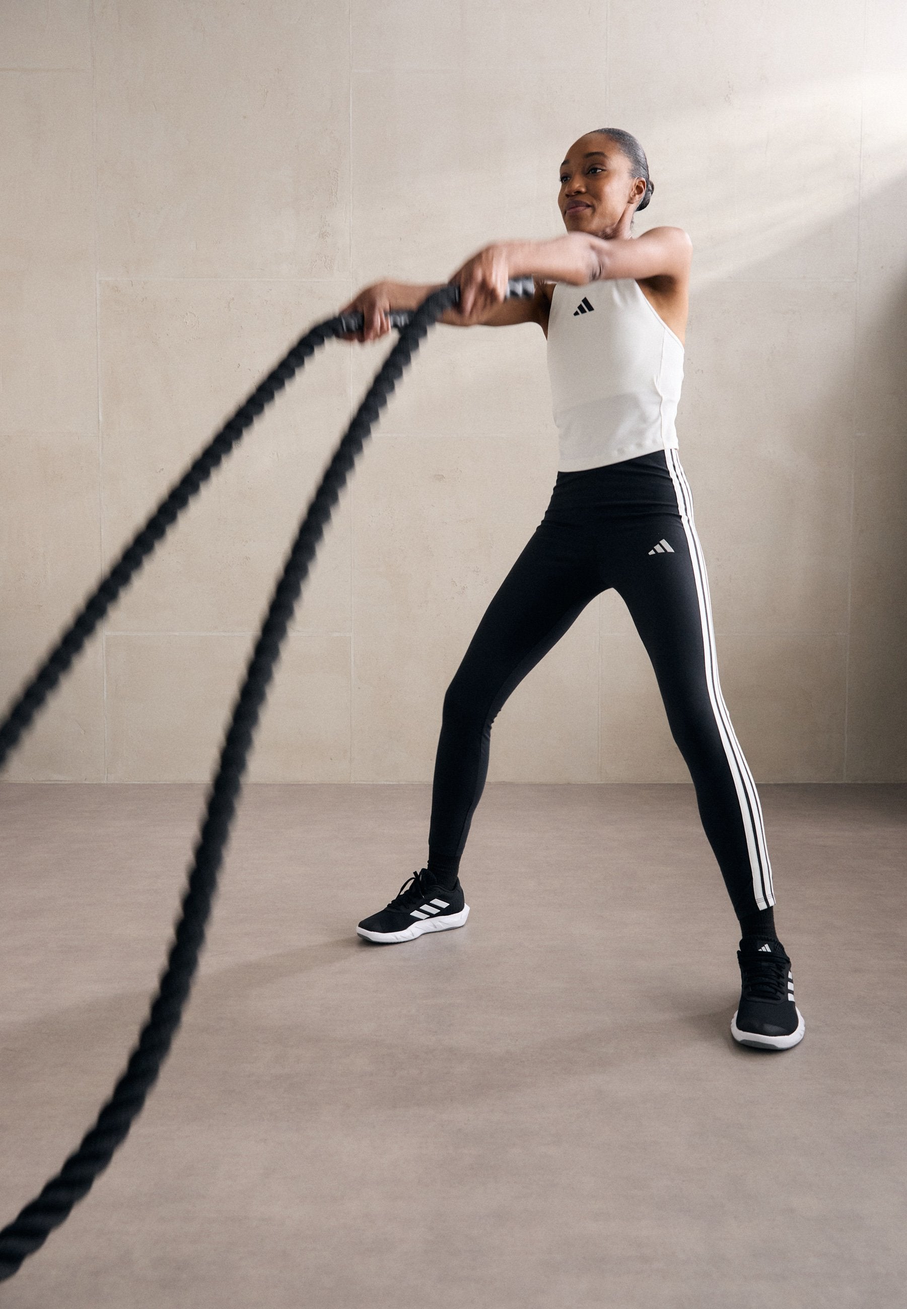 ESSENTIALS 3 STRIPES - Leggings - black/white