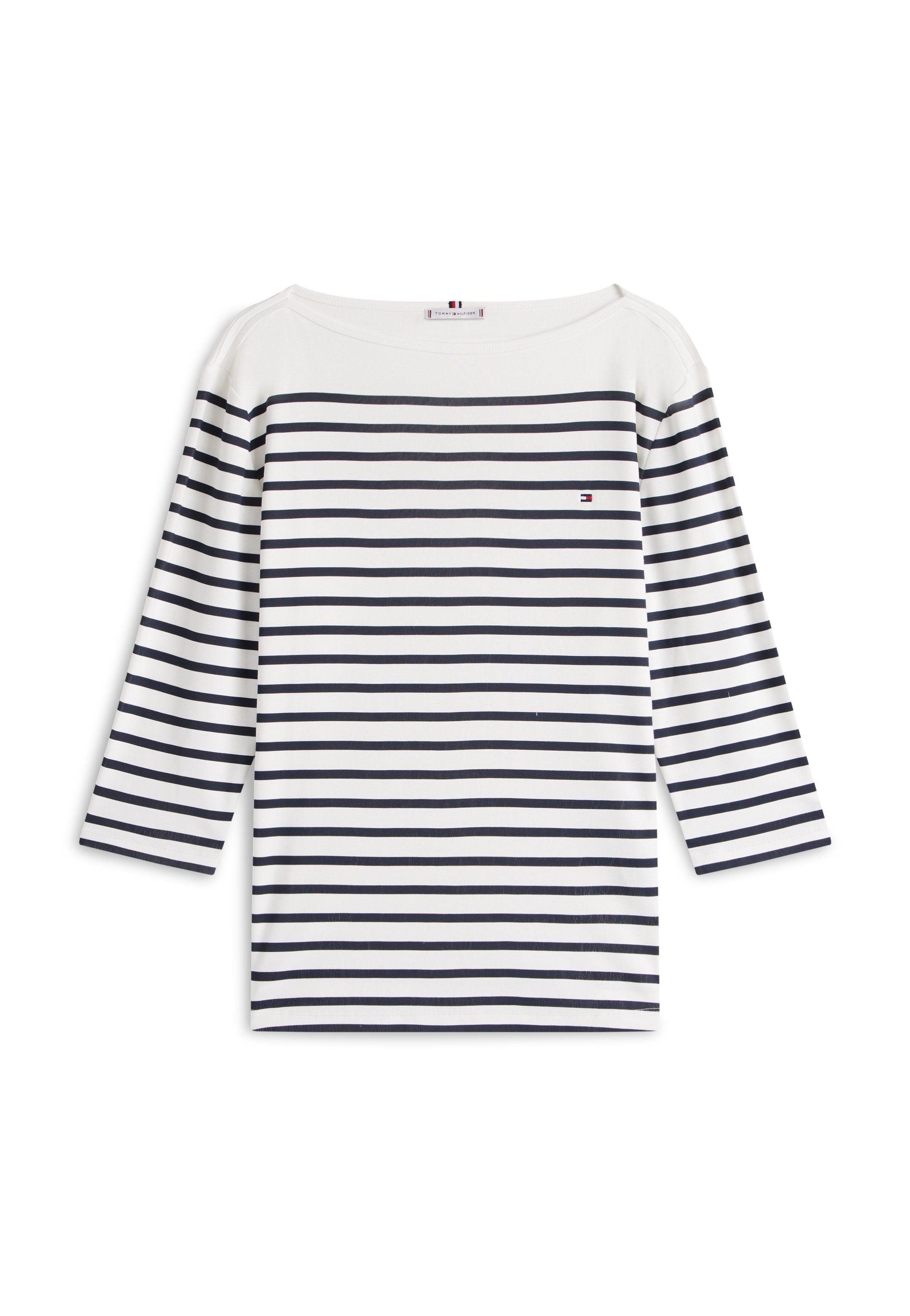 CURVE BOAT NECK THREE-QUARTER SLEEVE T-SHIRT - Long sleeved top - ecru / dark night navy stripe