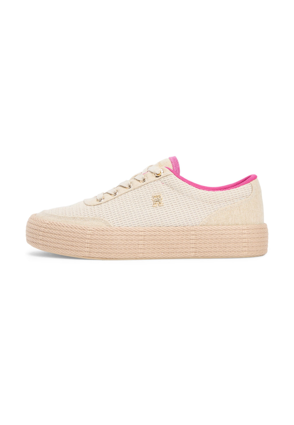 TH MONOGRAM CANVAS ROPE PLATFORM TRAINERS - Trainers - classic beige/fuchsia