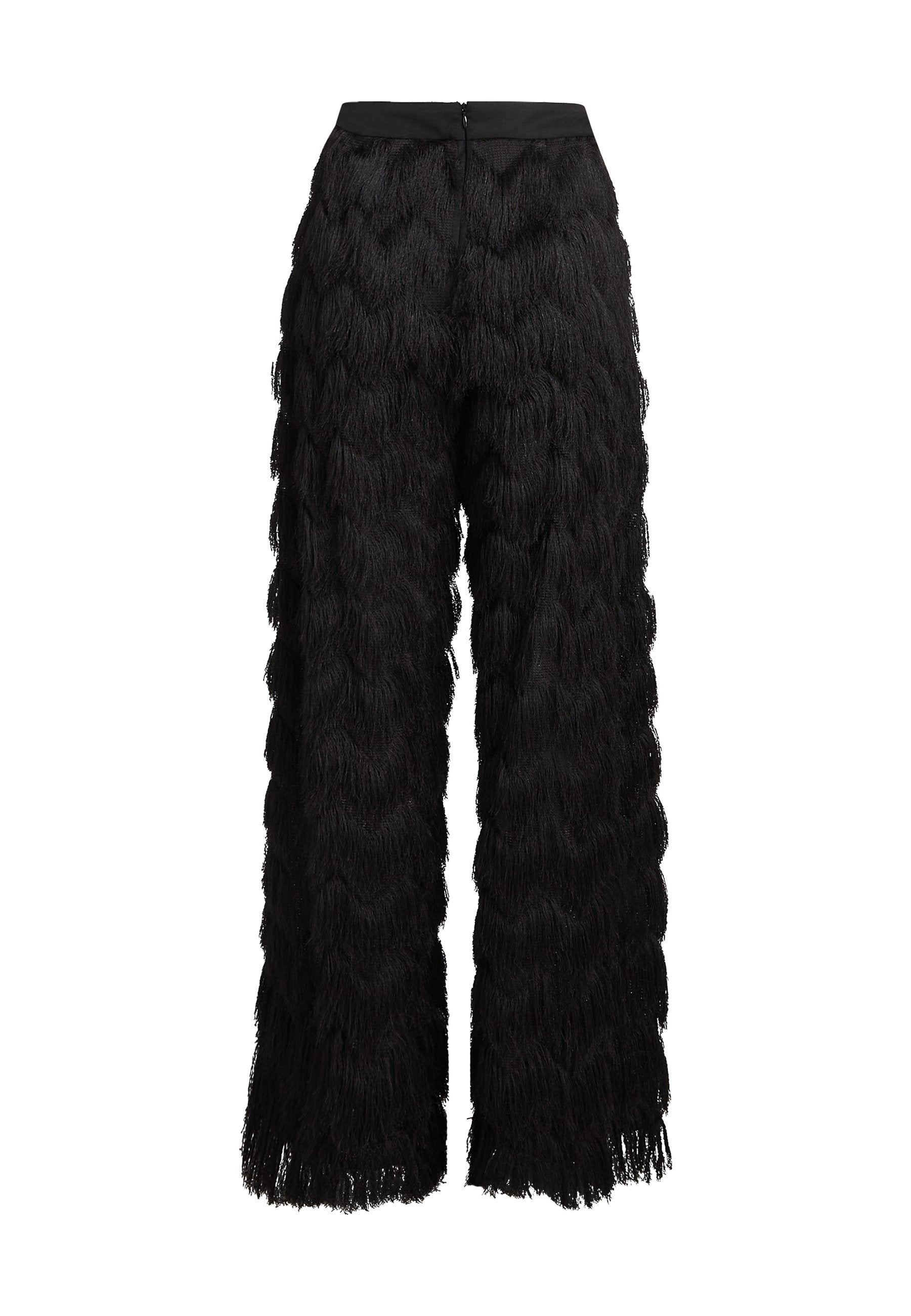 STUDIO FRINGE PANTS - Trousers - black