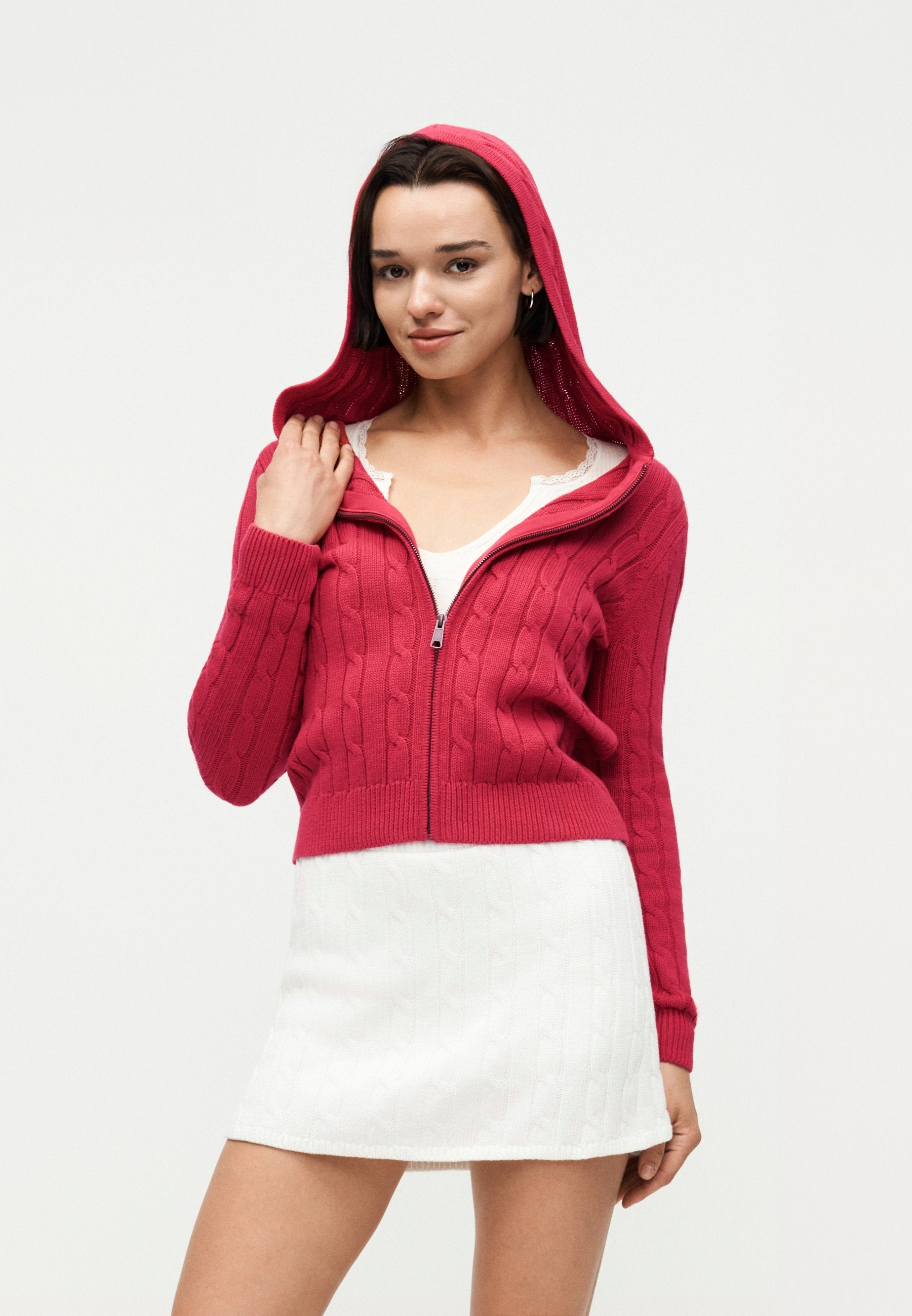 CABLE FULL ZIP HOODIE - Cardigan - chakra red