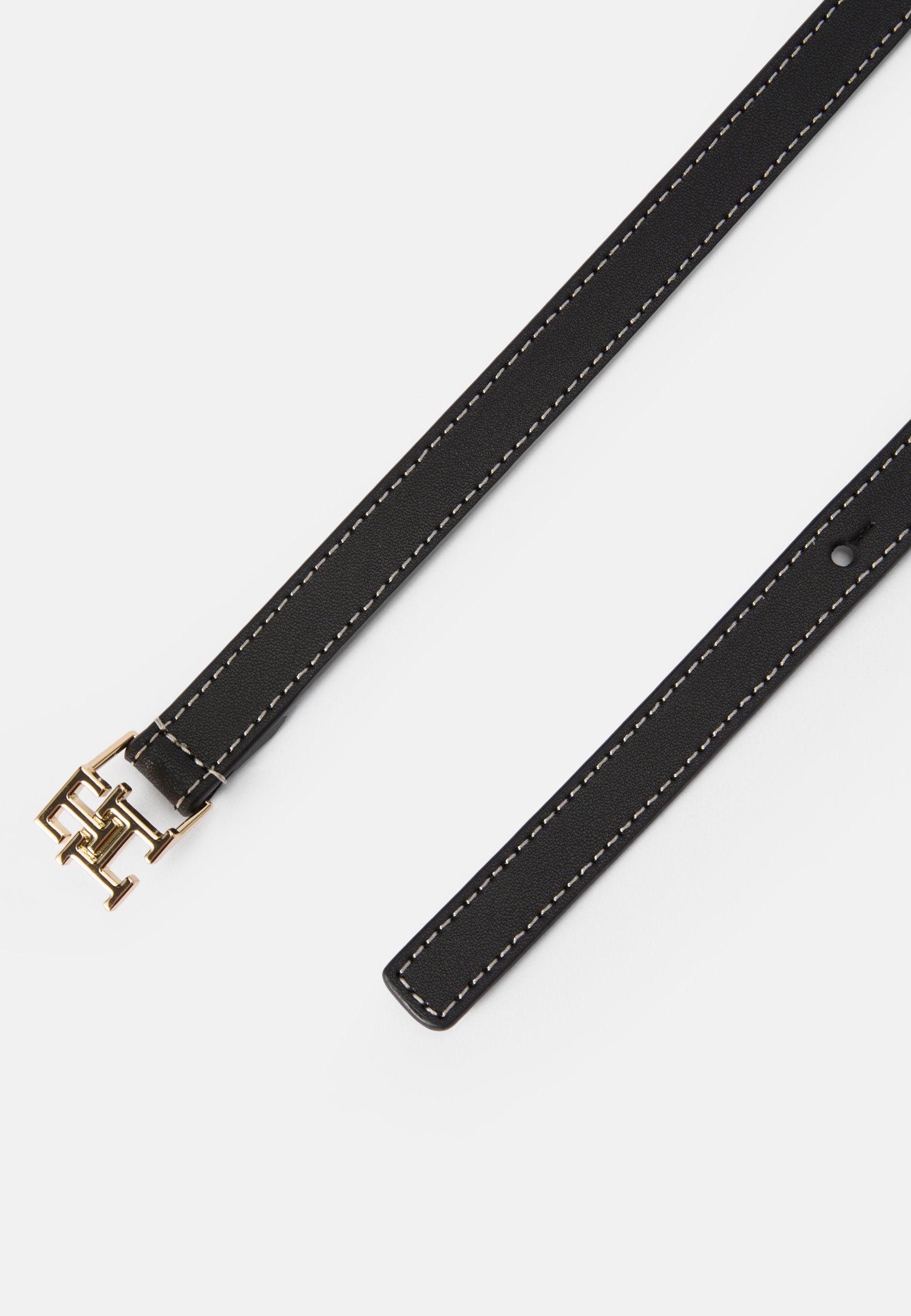 TH MONOGRAM PLAQUE BUCKLE LEATHER BELT - Belt - black
