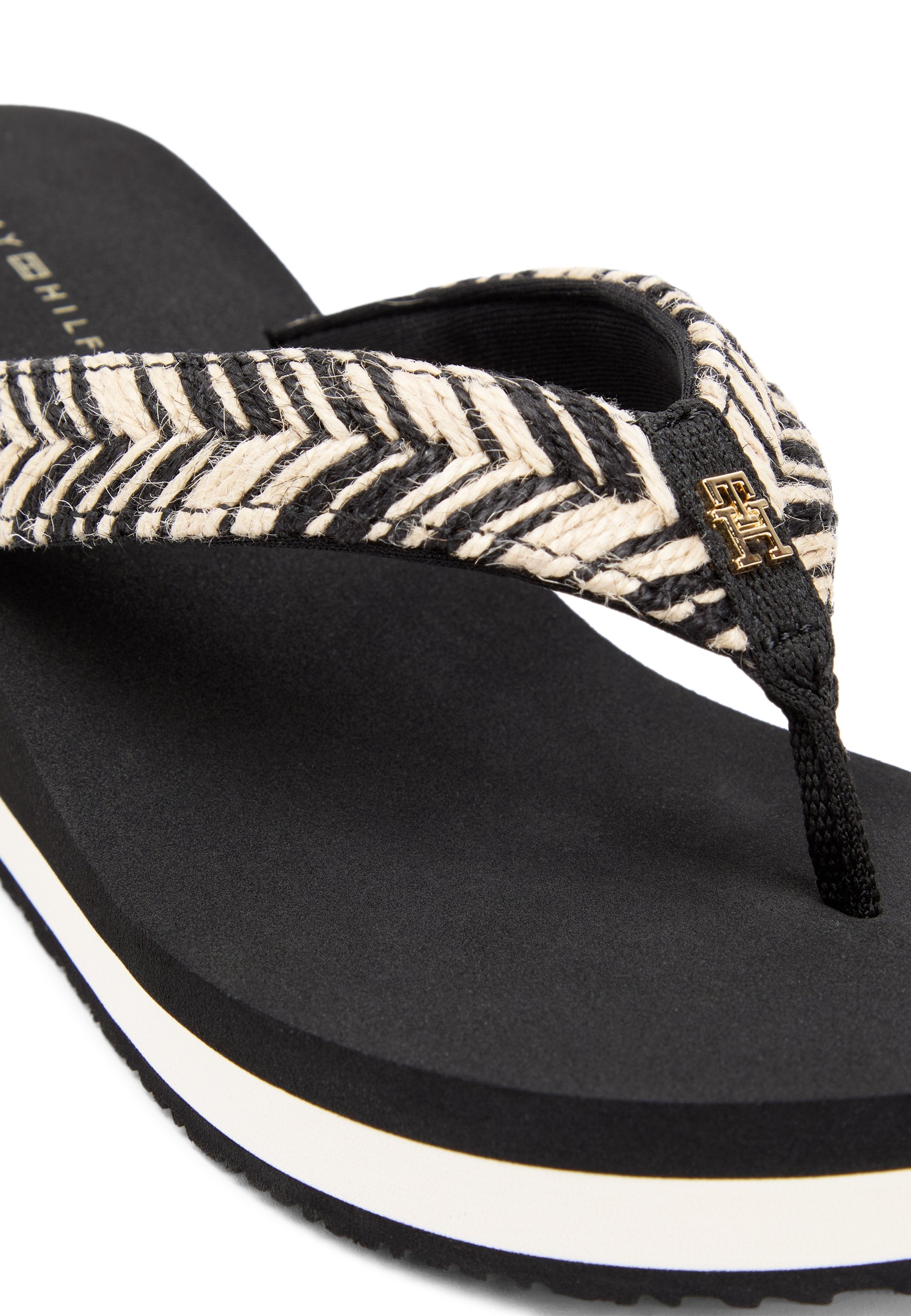 ROPE STRAP WEDGE FLIP-FLOPS - High heeled sandals - black