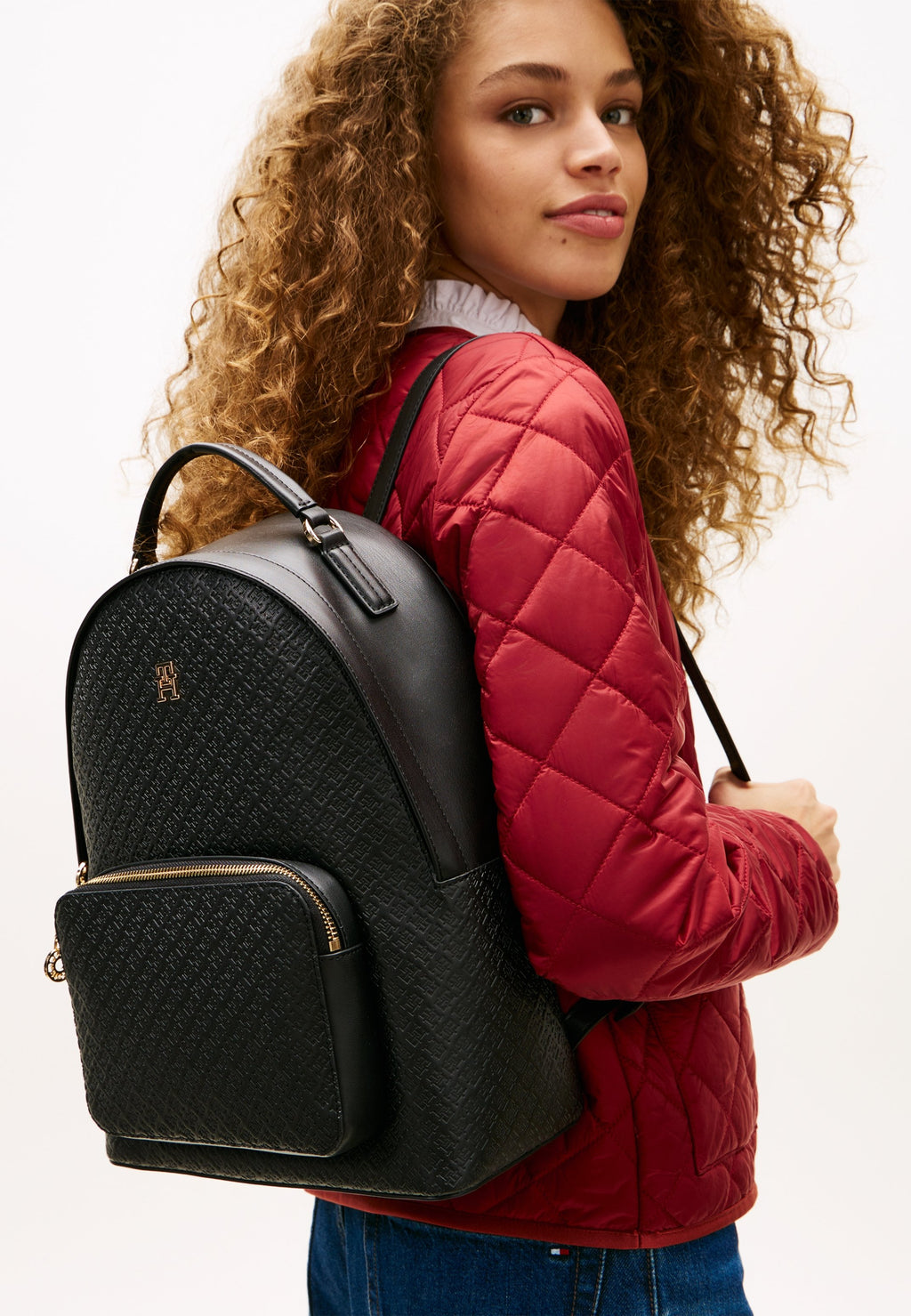 TH MONOGRAM DEBOSSED DOME BACKPACK - Rucksack - black