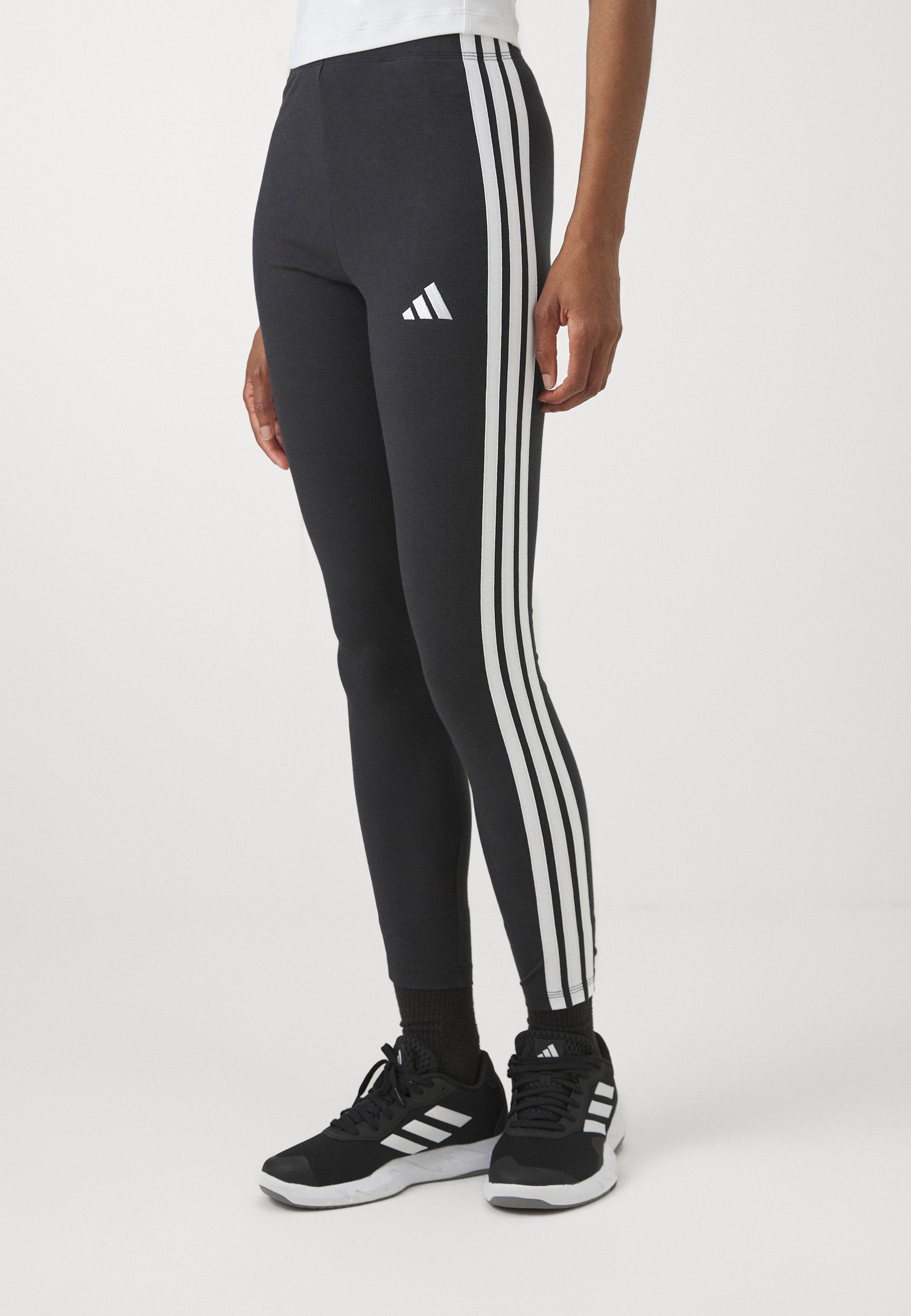 ESSENTIALS 3 STRIPES - Leggings - black/white