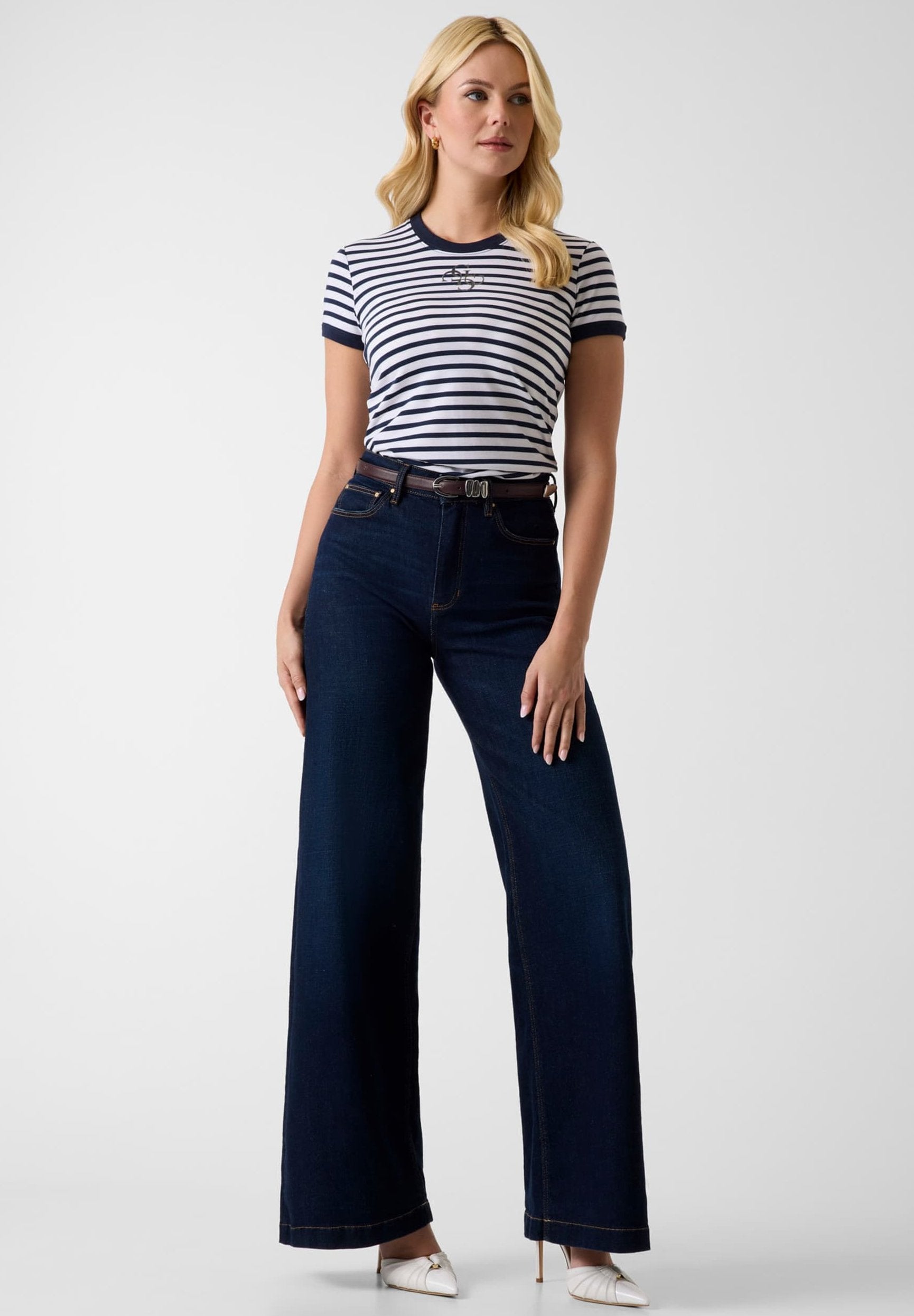 STRIPED MINI LOGO - Print T-shirt - blackened blue and w