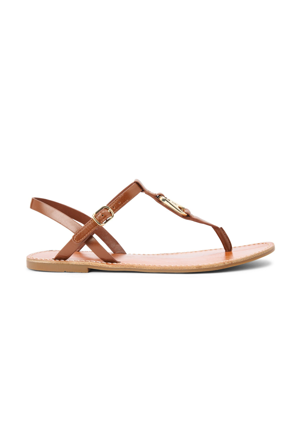 LEATHER TH MONOGRAM STRAP SANDALS - T-bar sandals - warm bronze