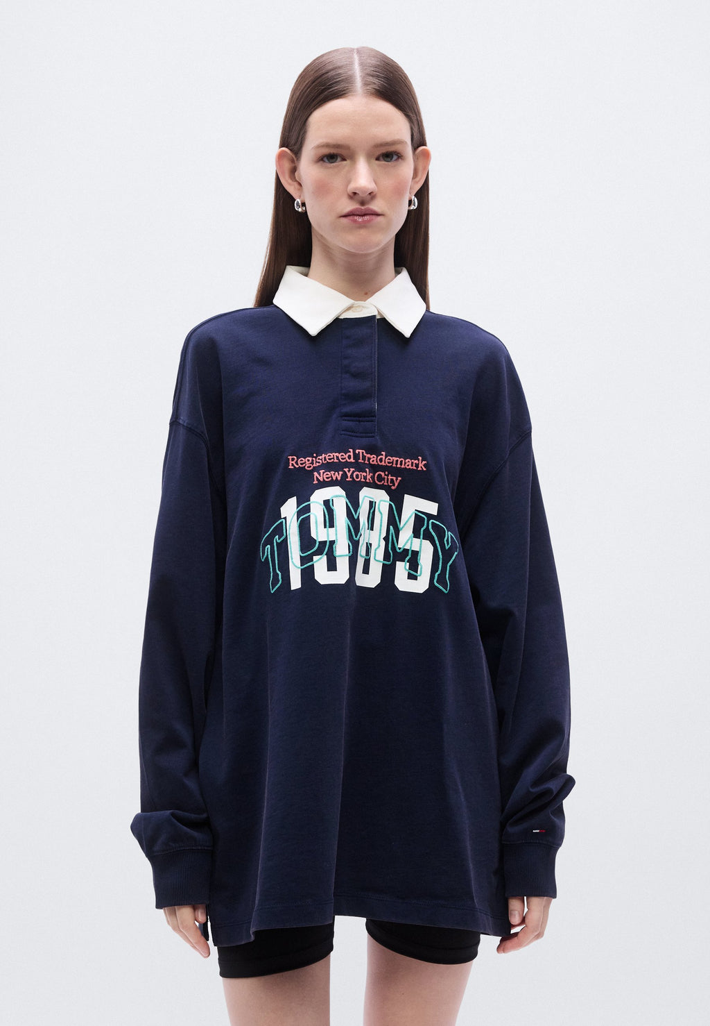 LOGO NAKIŞLI JERSİ OVERSIZE RAGBİ GÖMLEK - Polo yaka - lacivert