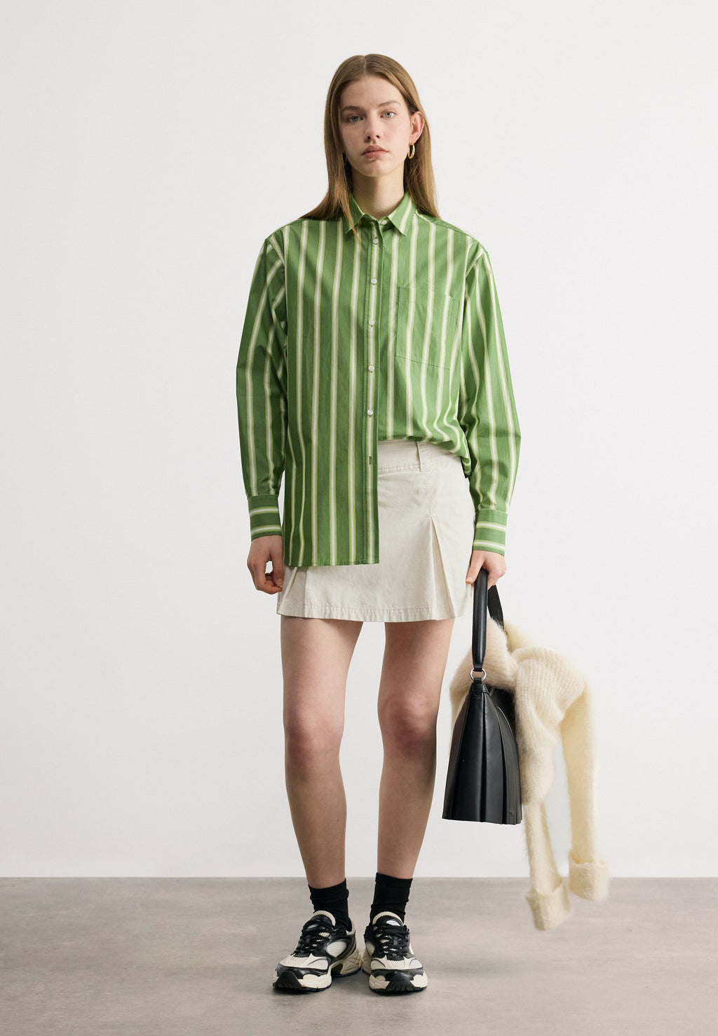 Button-down blouse - lamb's lettuce/birch/white/black