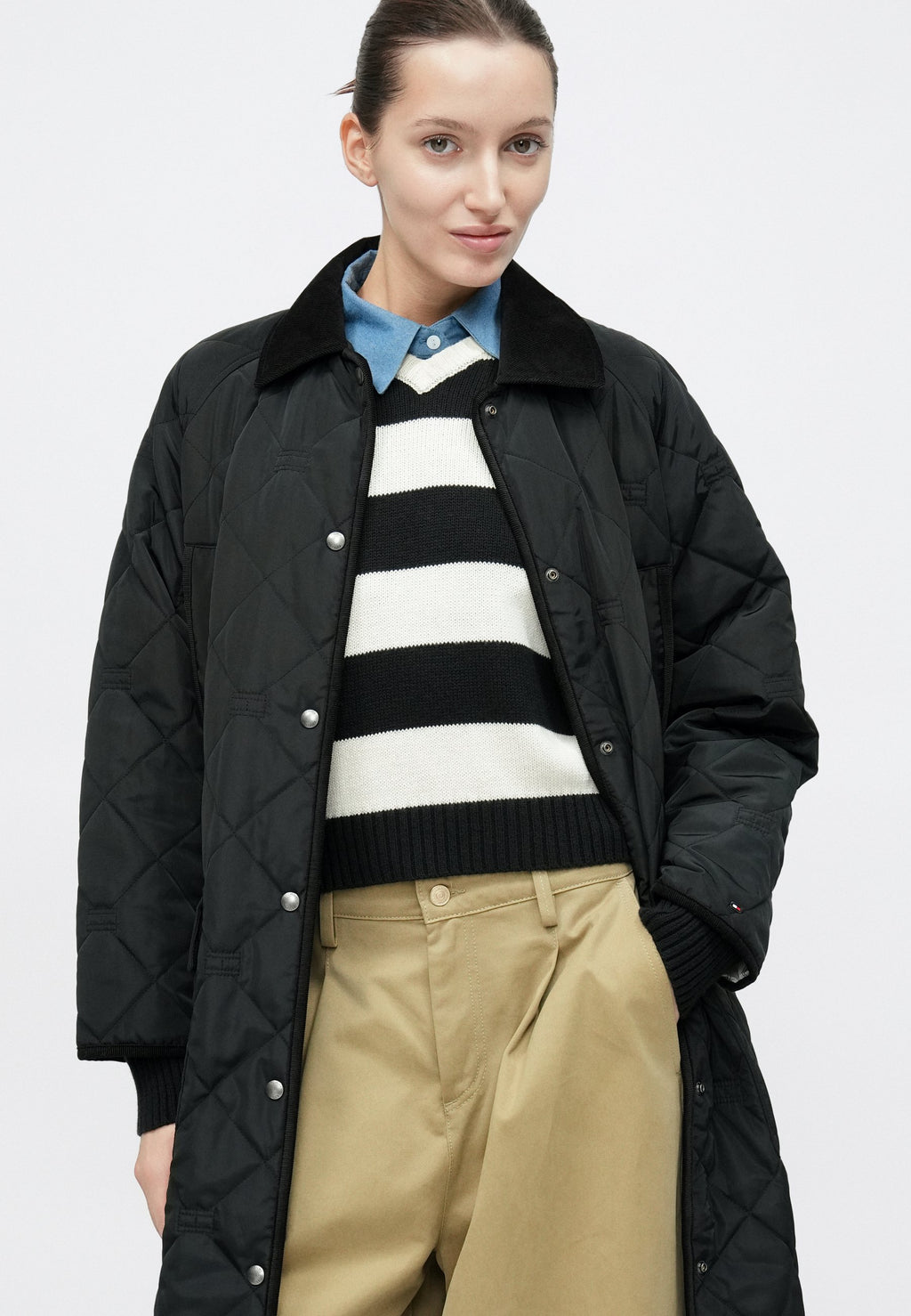 FLAG QUILTED PADDED OVERSIZED LONGLINE COAT - Winter coat - black