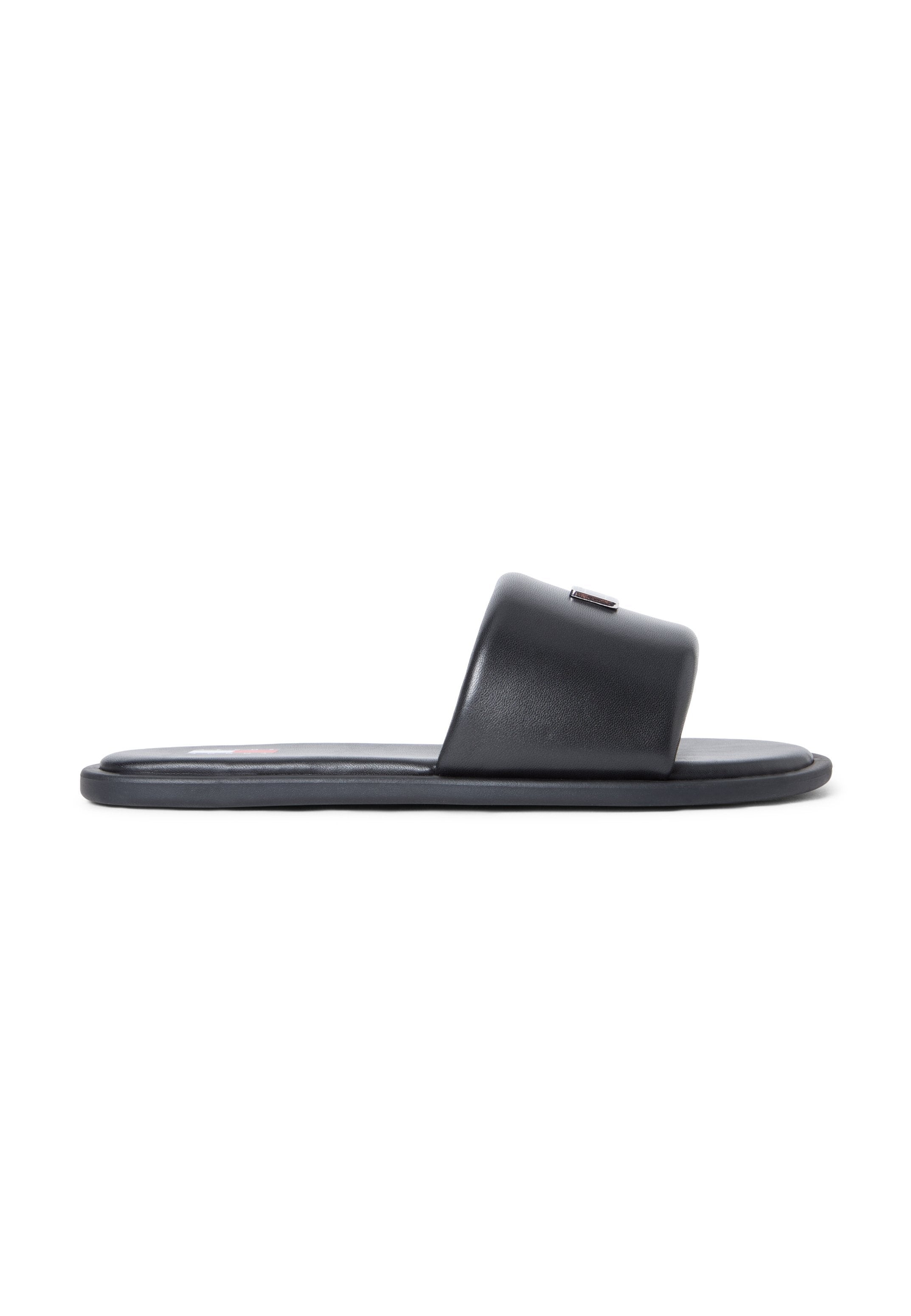 LEATHER PADDED STRAP SLIDES - Mules - black