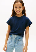 ESSENTIAL RUFFLE CUFF RELAXED TOP - Basic T-shirt - dark night navy