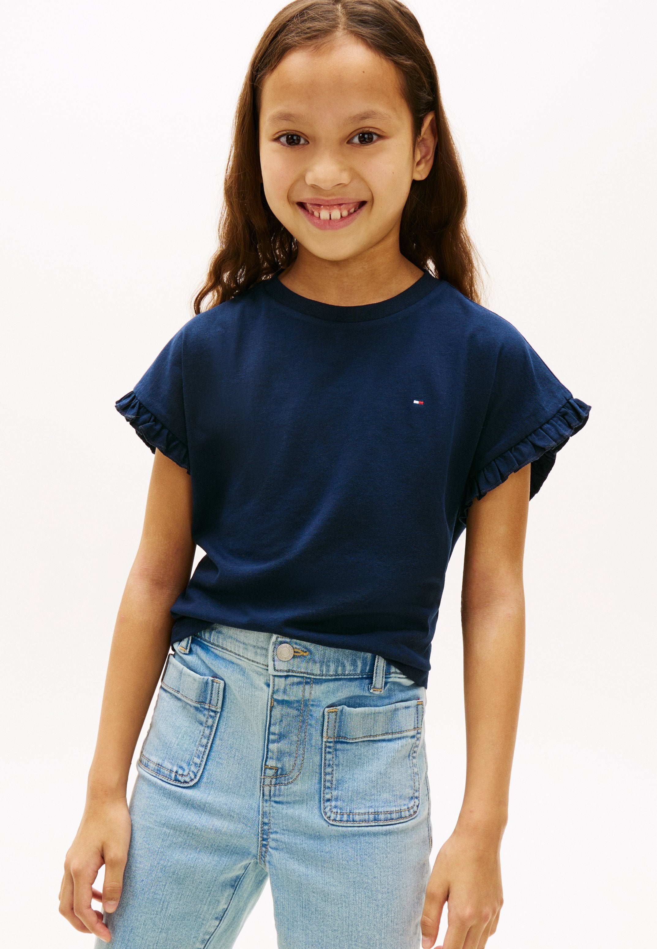 ESSENTIAL RUFFLE CUFF RELAXED TOP - Basic T-shirt - dark night navy