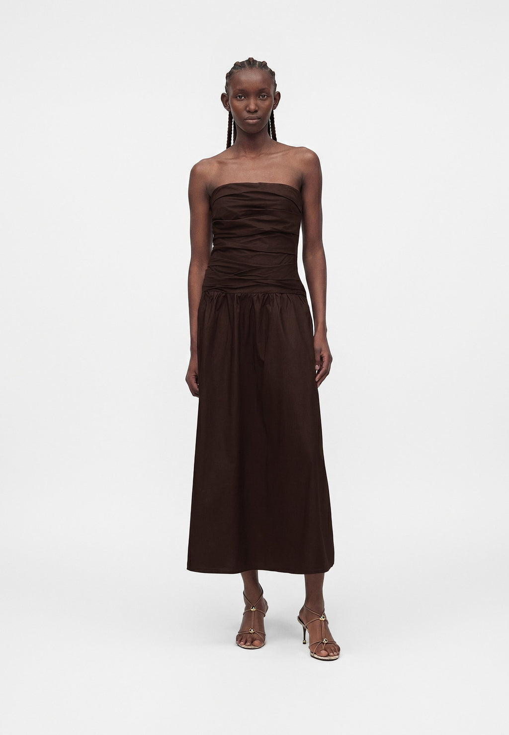 STRAPLESS DRAPED BODICE MAXI DRESS - Maxi dress - terra brown