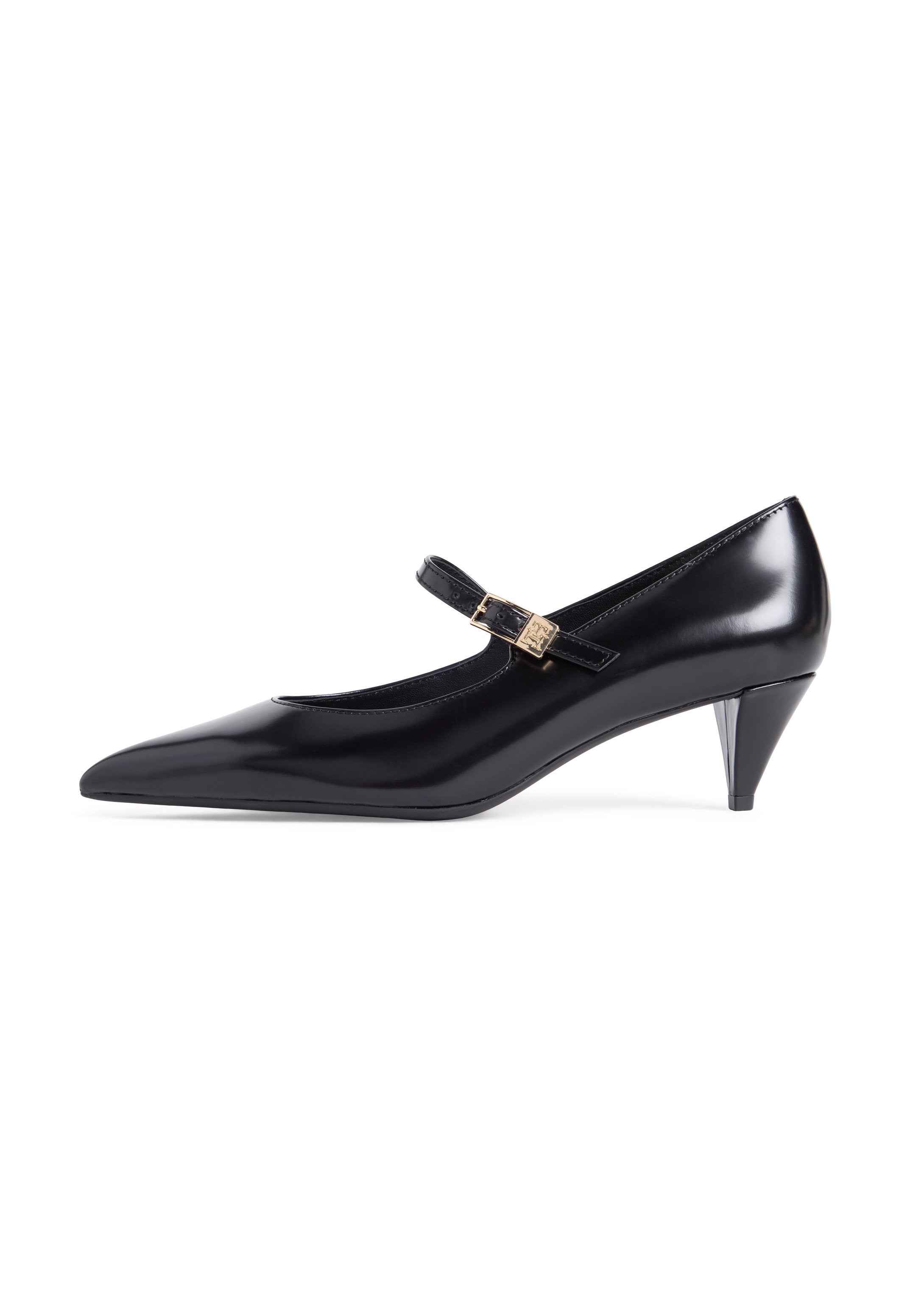 SHINY LEATHER BUCKLE POINTED TOE HEELS - Classic heels - black