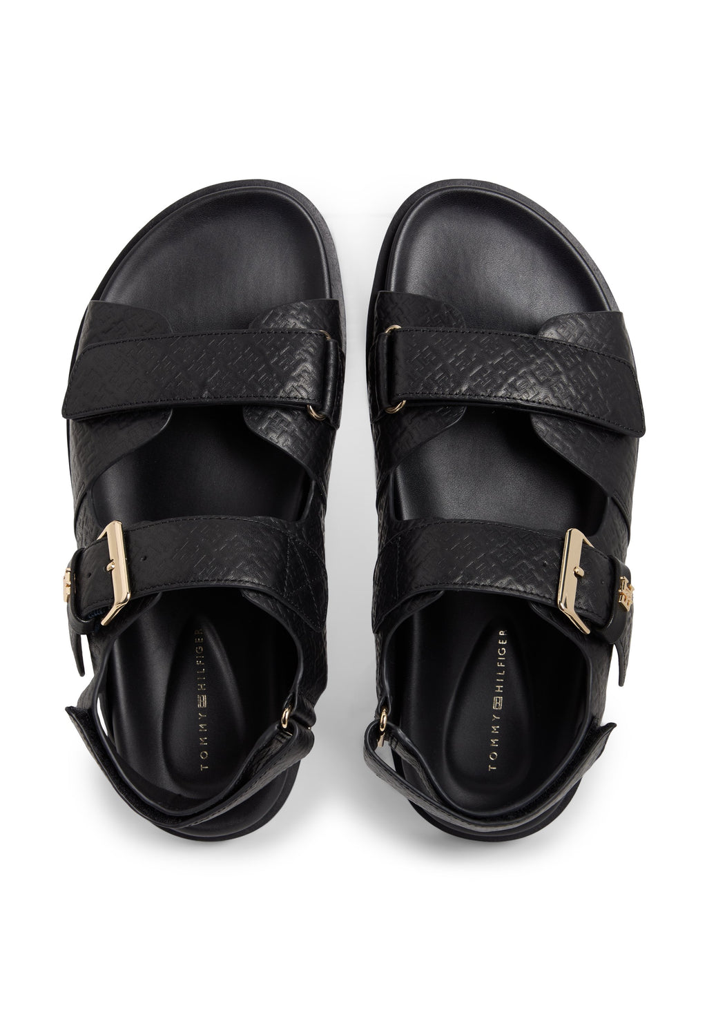 LEATHER DOUBLE STRAP BUCKLE SANDALS - Sandals - black